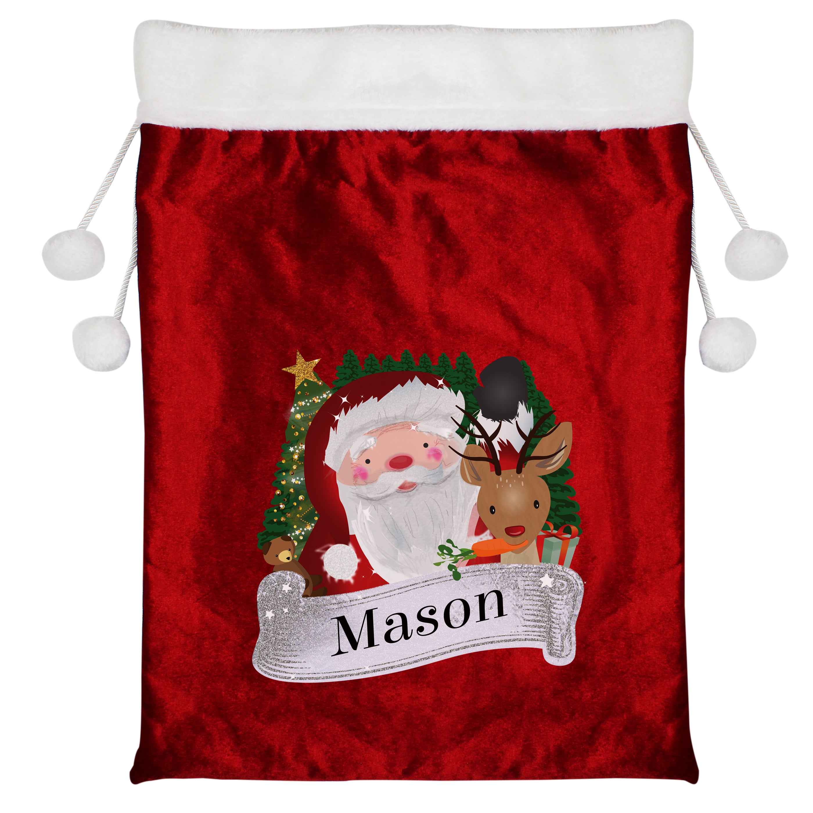 Personalized Luxury Plush Santa and Rudolf Sack - Christmas Gift Bag for Stocking Stuffers, Holiday Decor, and Festive Party Favors