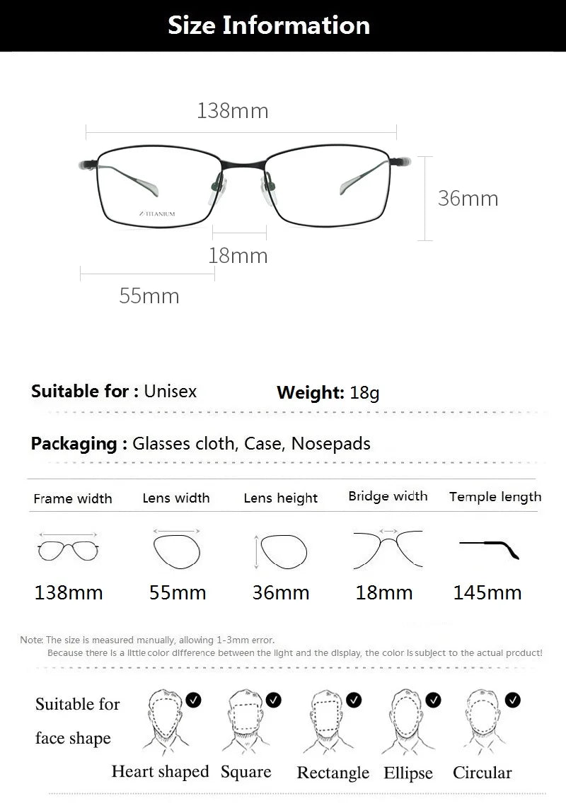 Aimee Men's Full Rim Square Titanium Eyeglasses 27019 - Lightweight Durable Frame for Work, Reading & Everyday Use