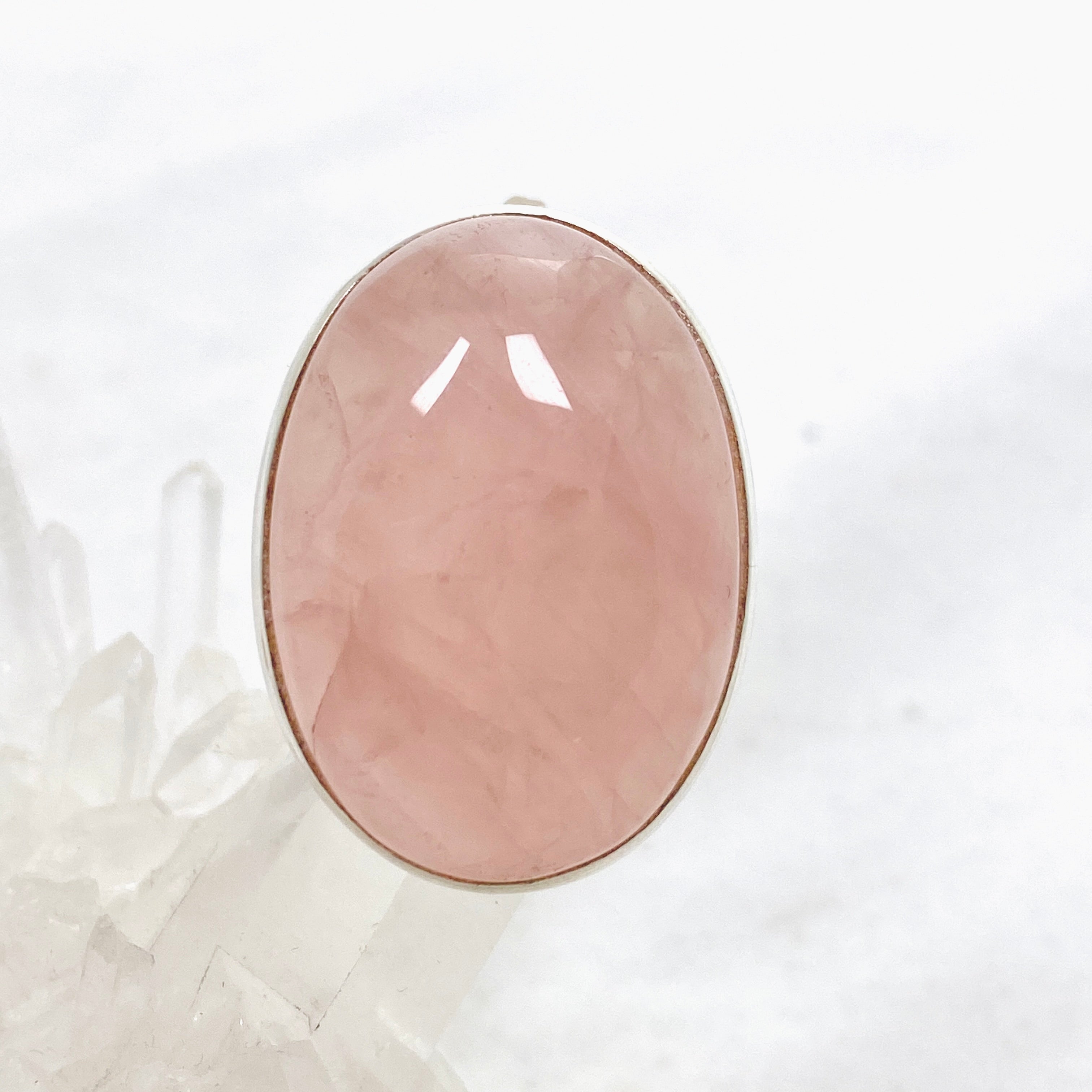 Rose Quartz Oval Cabochon Ring - Size 12 Sterling Silver Adjustable Band - PRGJ556 - Perfect for Meditation, Healing & Boho Fashion Jewelry
