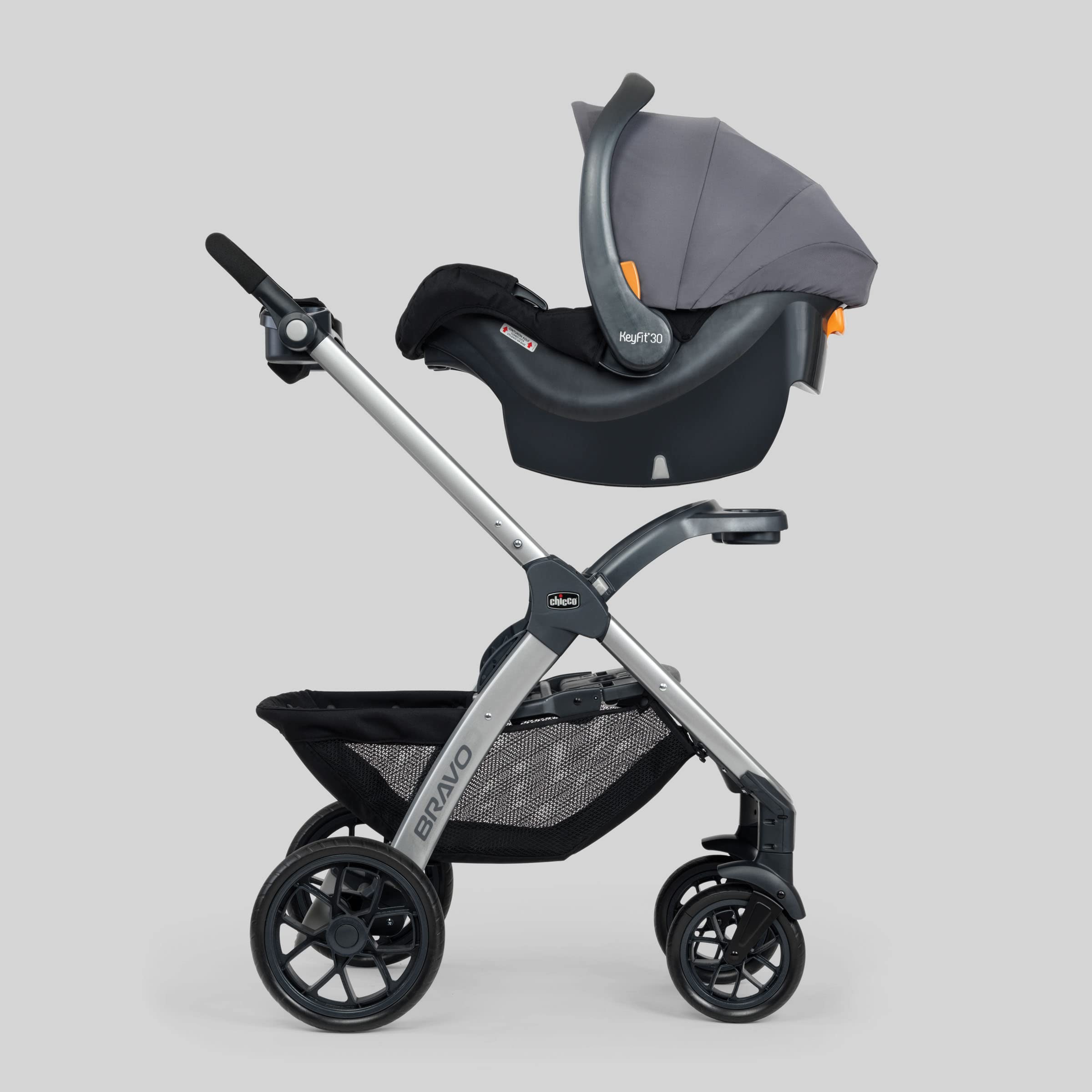 Chicco Bravo 3-in-1 Trio Travel System - Lightweight Quick-Fold Stroller with KeyFit 30 Infant Car Seat & Base | Camden/Black | Perfect for Newborns, Toddlers & Family Travel
