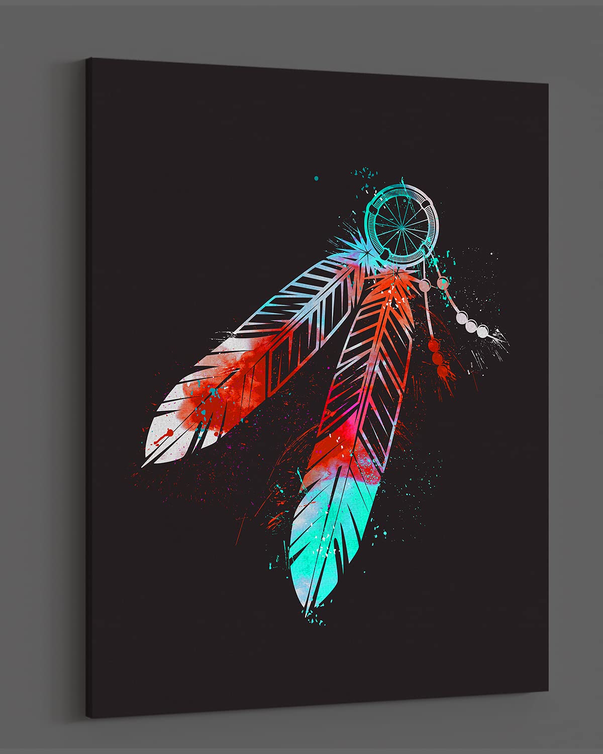 Authentic Native American Feather Wall Art - Handmade Indian Culture Canvas Decor for Bathroom, Bedroom, Kitchen, Office & Living Room - 16x20 Ready to Hang - Perfect for Boho, Southwest & Tribal Home Decor Styles