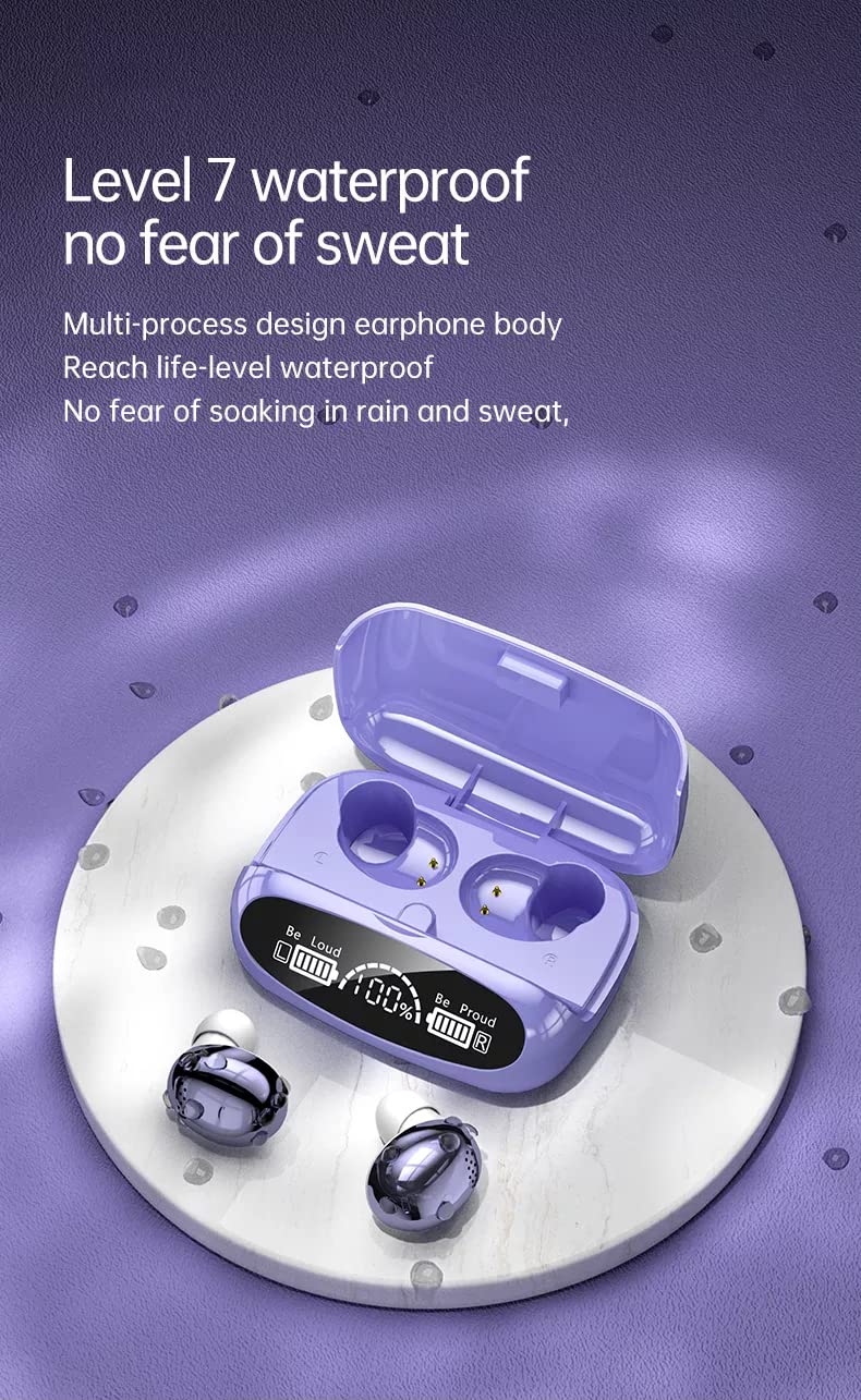 Wireless Bluetooth 5.2 Earbuds with Microphone, IPX6 Waterproof In-Ear Headphones, USB-C Rechargeable Case for iPhone Android iOS - Perfect for Gym, Running & Travel (Purple)