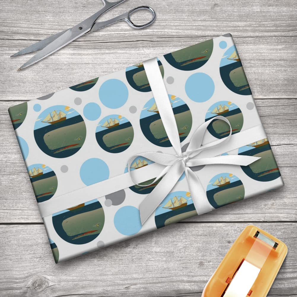 Premium Sperm Whale Under Ship Design Gift Wrapping Paper Roll - 30