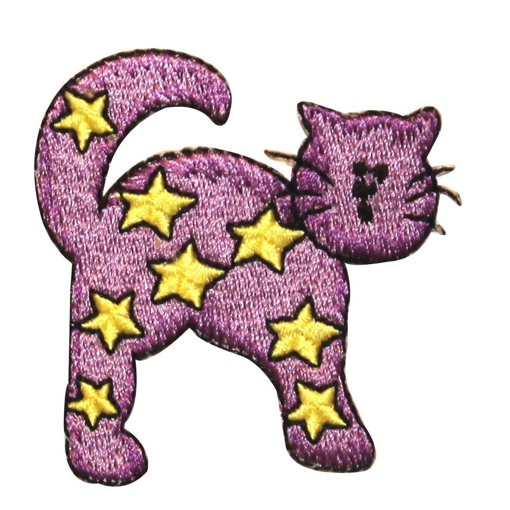 Midnight Cat with Stars Embroidered Iron-On Patch - Halloween Costume & DIY Craft Applique for Jackets, Bags & Accessories