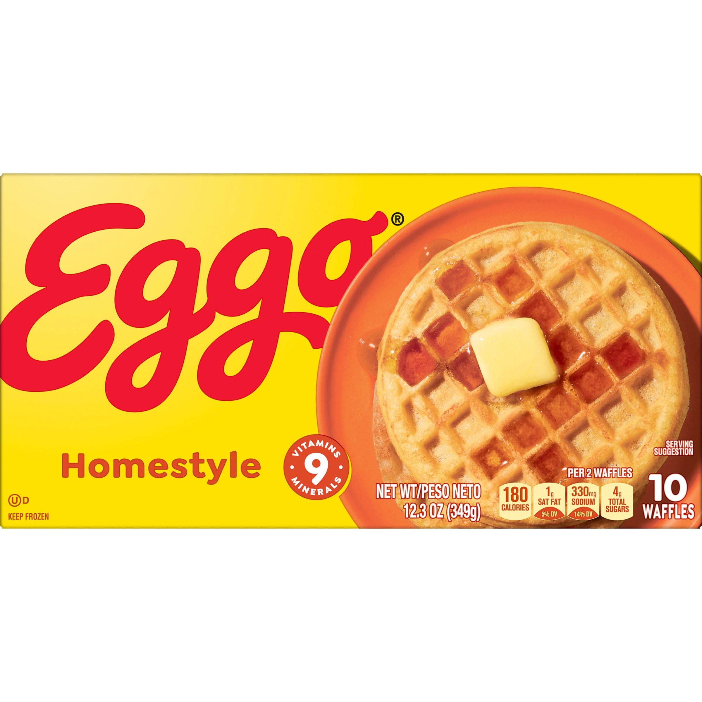 Eggo Homestyle Frozen Waffles - Original Flavor, 10 Count (12.3oz) - Quick Breakfast Food for Busy Mornings, School Lunches & Family Breakfasts