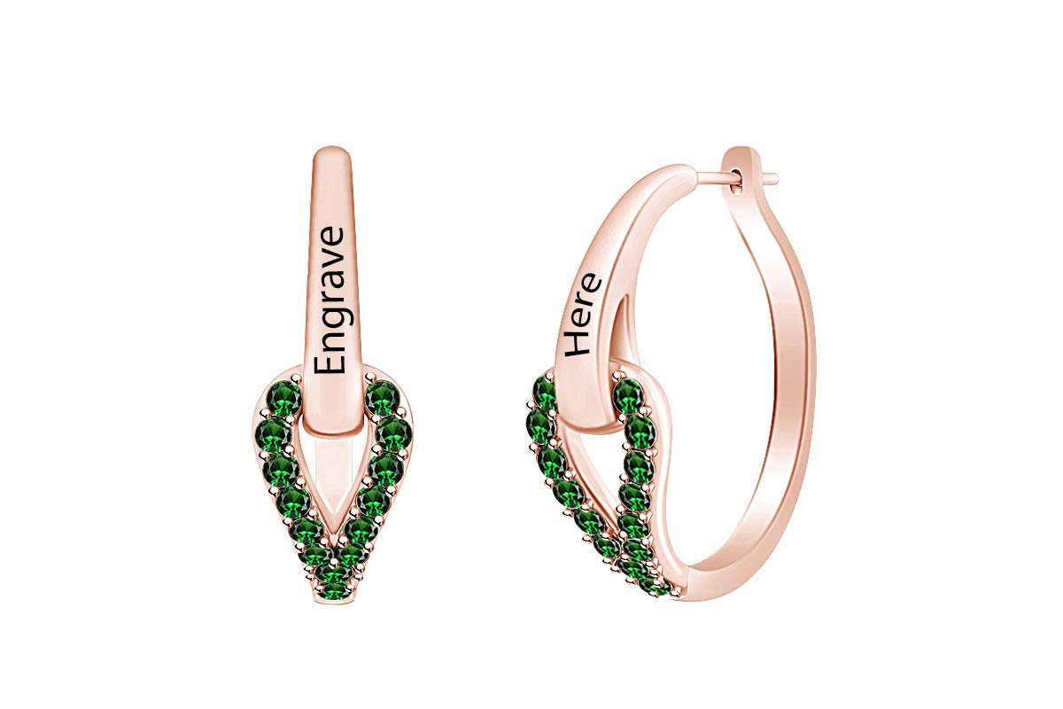 Personalized Engraved Simulated Birthstone Fashion Hoop Earrings - 14k Rose Gold Plated Sterling Silver Jewelry for Women | Gift for Mom, Birthday, Anniversary & Everyday Wear