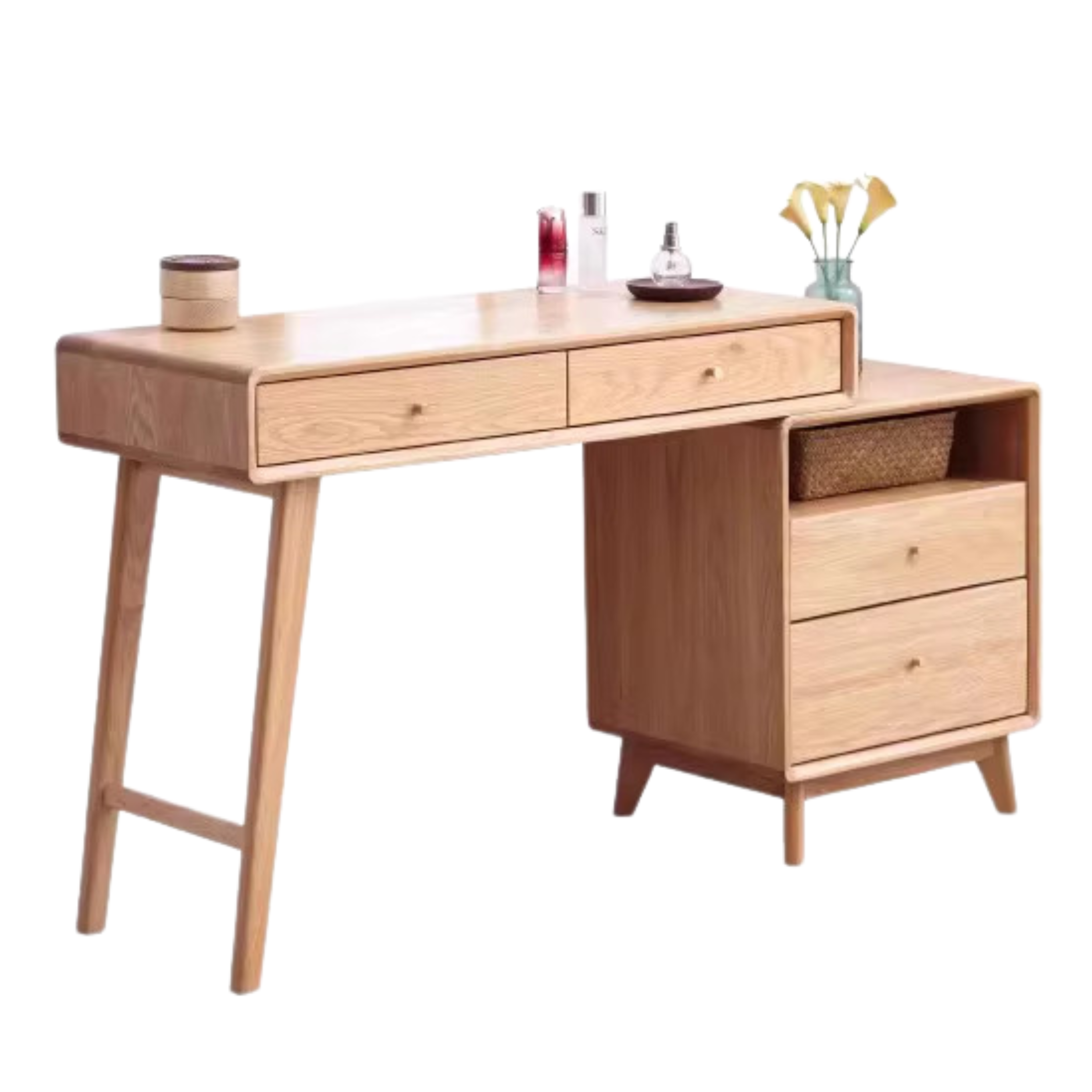 Solid Oak Wood Extendable Vanity Dressing Table with Mirror - Perfect for Bedroom Makeup & Jewelry Storage