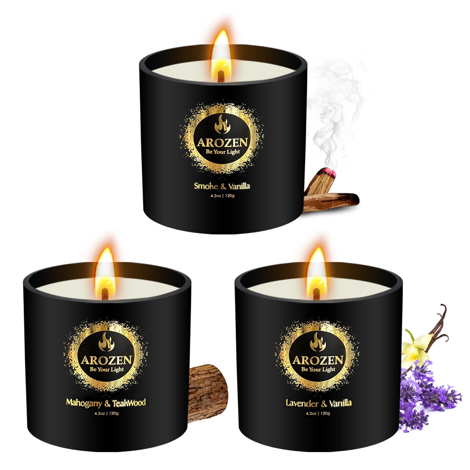 Premium Scented Soy Candles Gift Set for Men - 3 Pack with Lavender, Mahogany Teakwood & Smoke Vanilla Fragrances | Aromatherapy Home Decor, Romantic Gifts for Boyfriend, Husband & Father | Perfect for Relaxation, Meditation & Creating Cozy Atmosphere