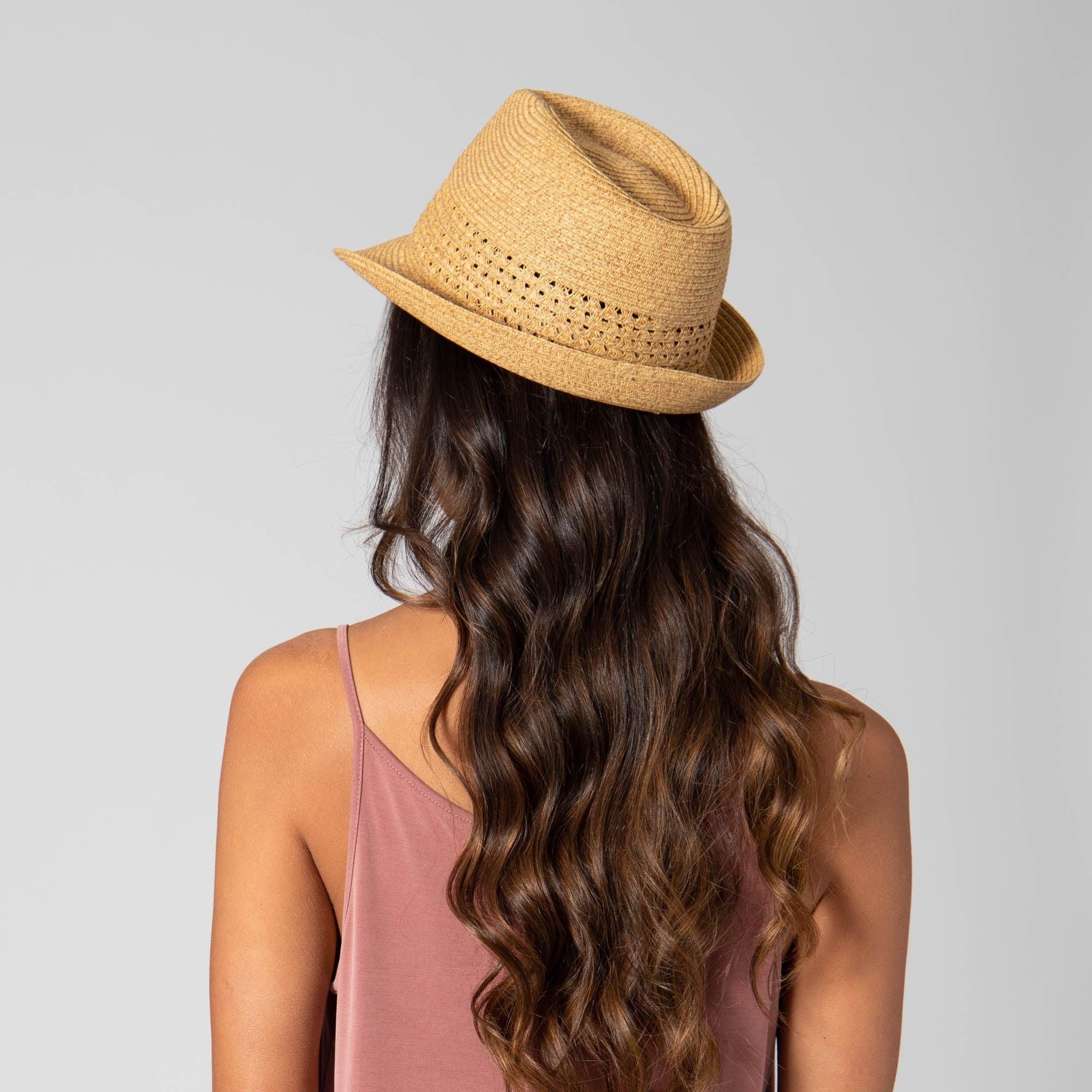 Stylish Women's Fedora Hat with Open Weave Design - Breathable Summer Sun Hat for Outdoor Activities, Beach, and Casual Wear