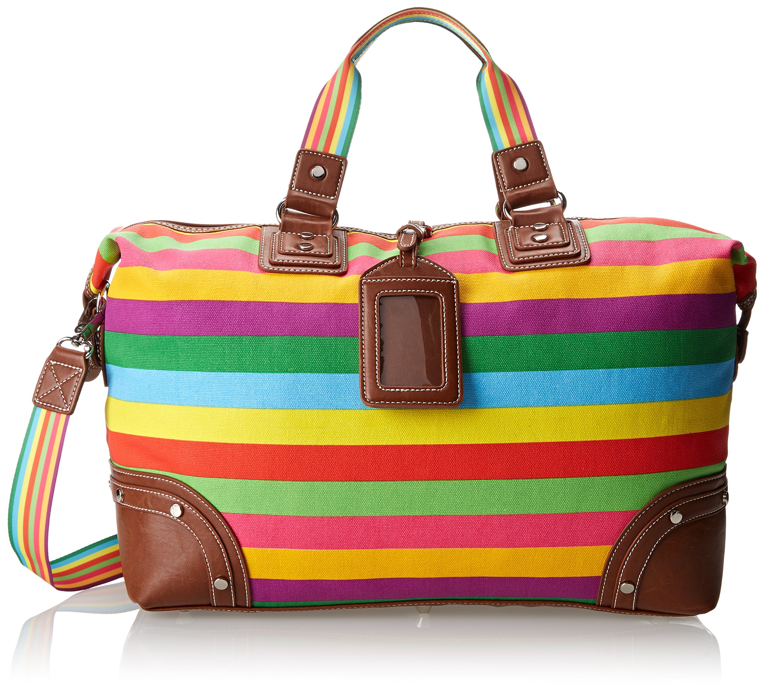 Stylish Sydney Love Canvas Stripe Overnight Bag - Large Travel Tote for Women, Weekend Getaways & Gym Essentials | Perfect Carry-On for Airplane, Beach Trips & Work Commute