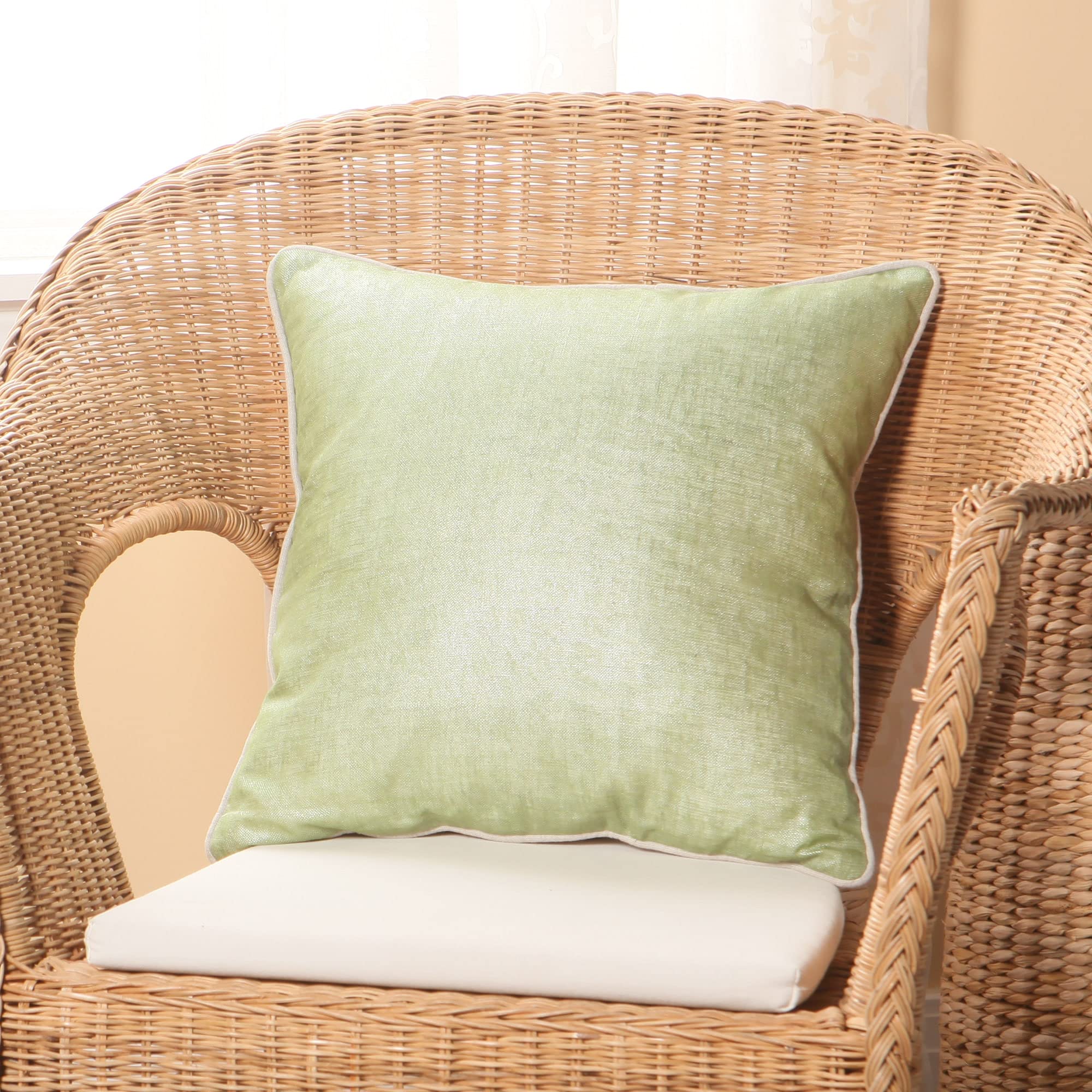 Premium Metallic Linen Throw Pillows Set of 2 - 18 Inch Decorative Square Cushion Covers for Sofa, Bed & Living Room - Elegant Green Home Decor Accent