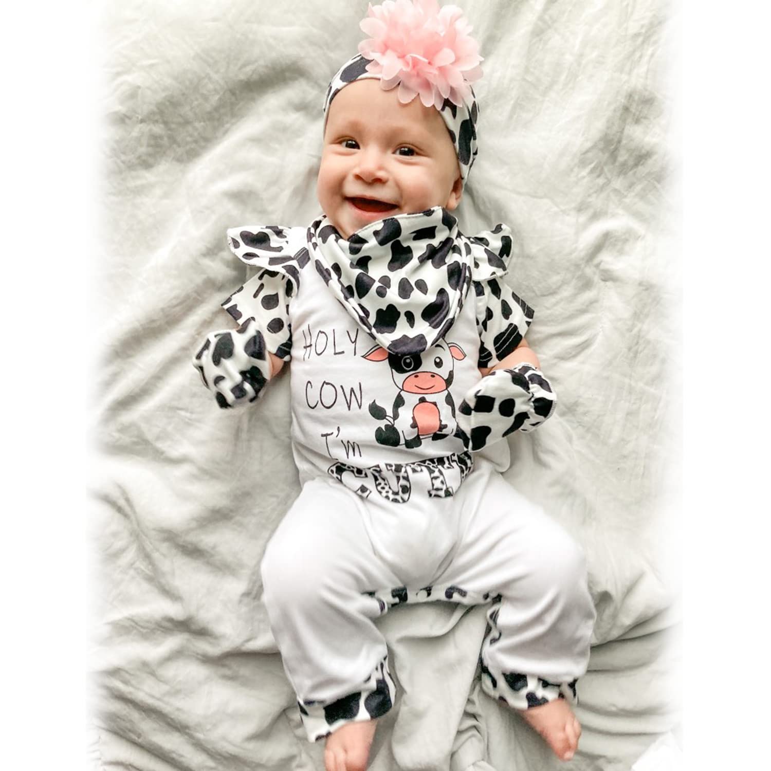 HINTINA Newborn Baby Girl Outfit Set - Letter Print Romper Jumpsuit with Gloves & Headband - Soft Cotton Preemie Clothes for 0-3 Months | Perfect for Photoshoots, Baby Showers & Special Occasions