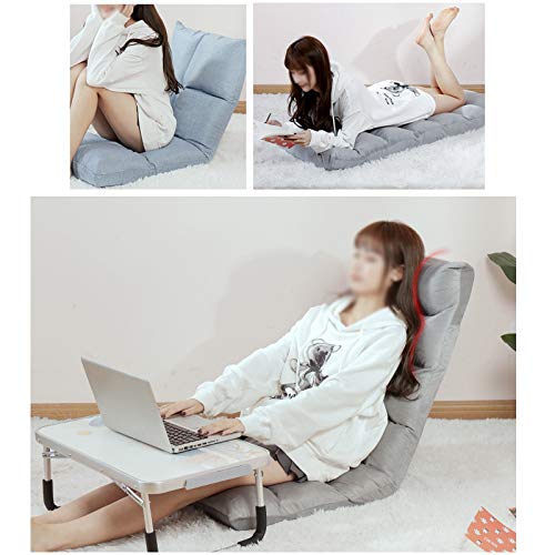 Adjustable Memory Foam Floor Chair - Foldable Gaming Sofa Chair with Backrest, Single Lazy Recliner for Adults (Gray/Blue Eight Grid) - Perfect for Gaming, Reading, Meditation & Small Space Living