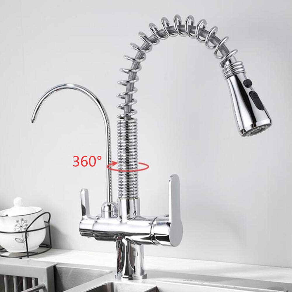 3 in 1 Pull Down Kitchen Faucet with Sprayer, Chrome Finish, Hot & Cold Water, Rotating Brass Spout, Ideal for Cooking, Washing, and Dish Cleaning