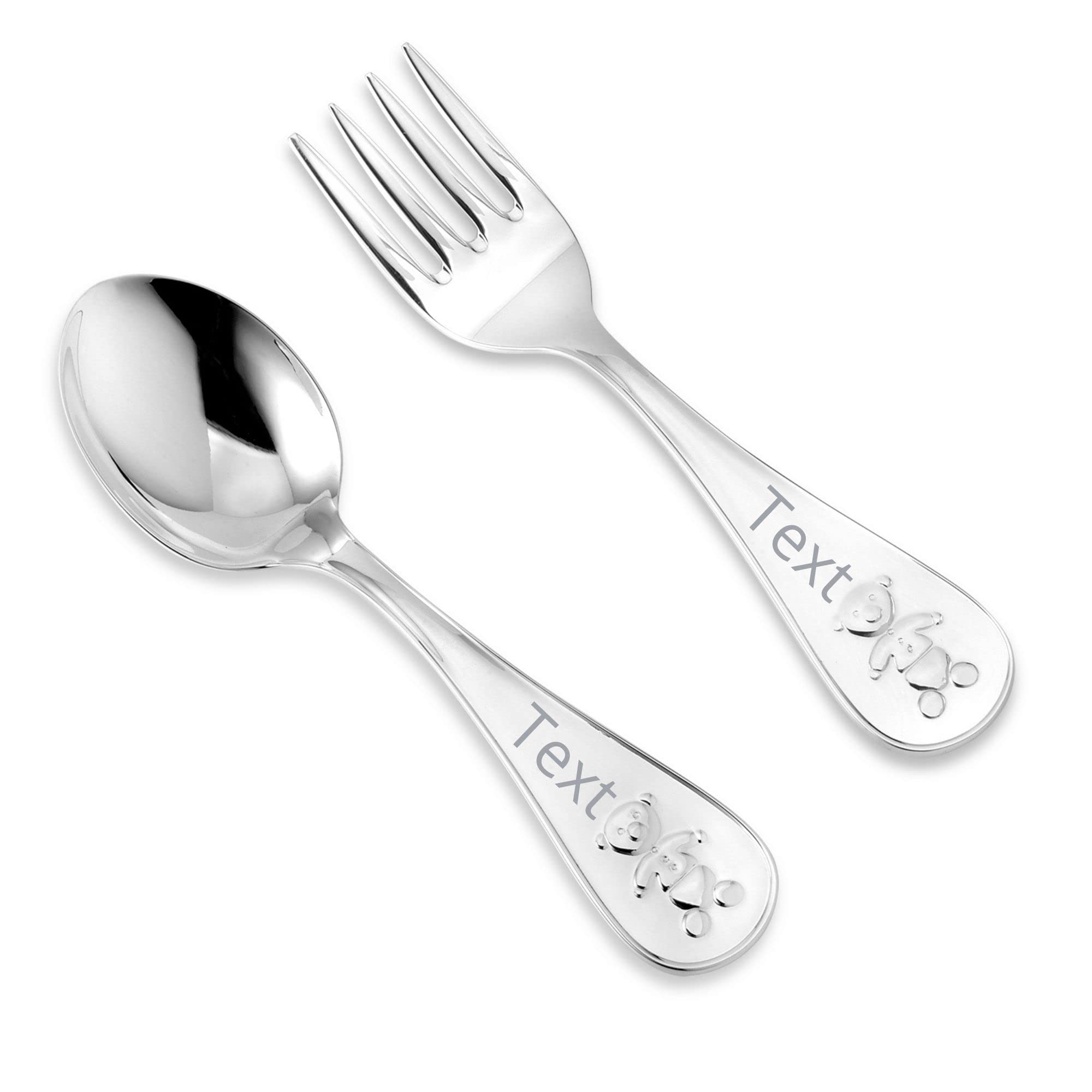 Sterling Silver Baby Spoon and Fork Set with Teddy Bear Design - Personalized Engravable Gift for Newborns | Elegant Gift Box Included | Italian Handcrafted Keepsake for Christening, Baby Shower & First Birthday | Perfect for Baby's First Feeding, Special Occasions & Memorable Gifts