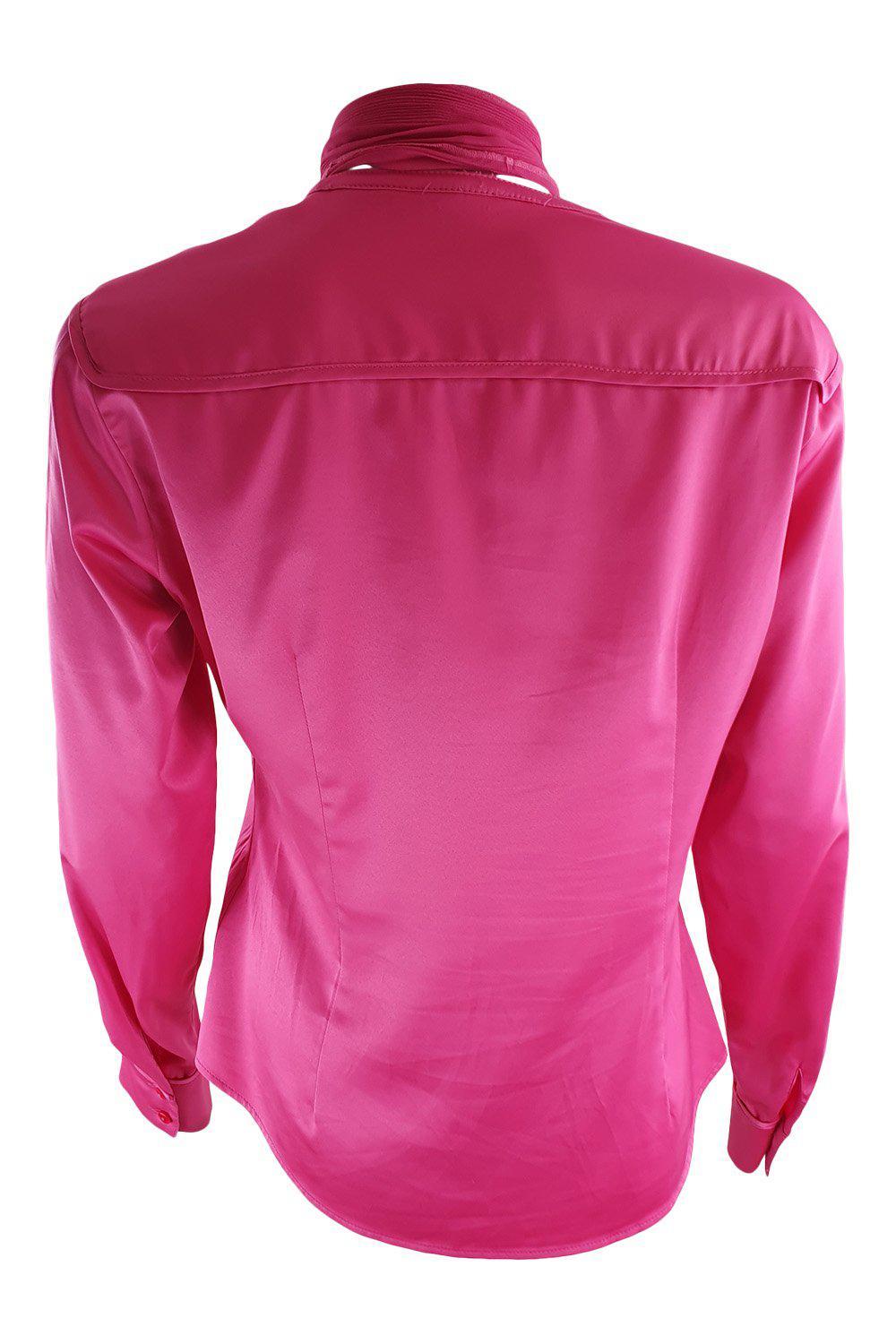 BASLER Women's Hot Pink Satin Blouse with Matching Pleated Scarf - Size EU 36 - Elegant Office Wear & Evening Party Outfit