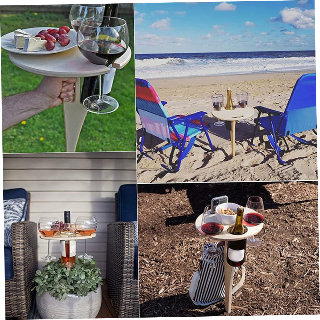 Portable Folding Picnic Table with Double Layer Wine Glass Rack - Outdoor Dining Set for Garden, Camping, Beach & Travel - Khaki Color