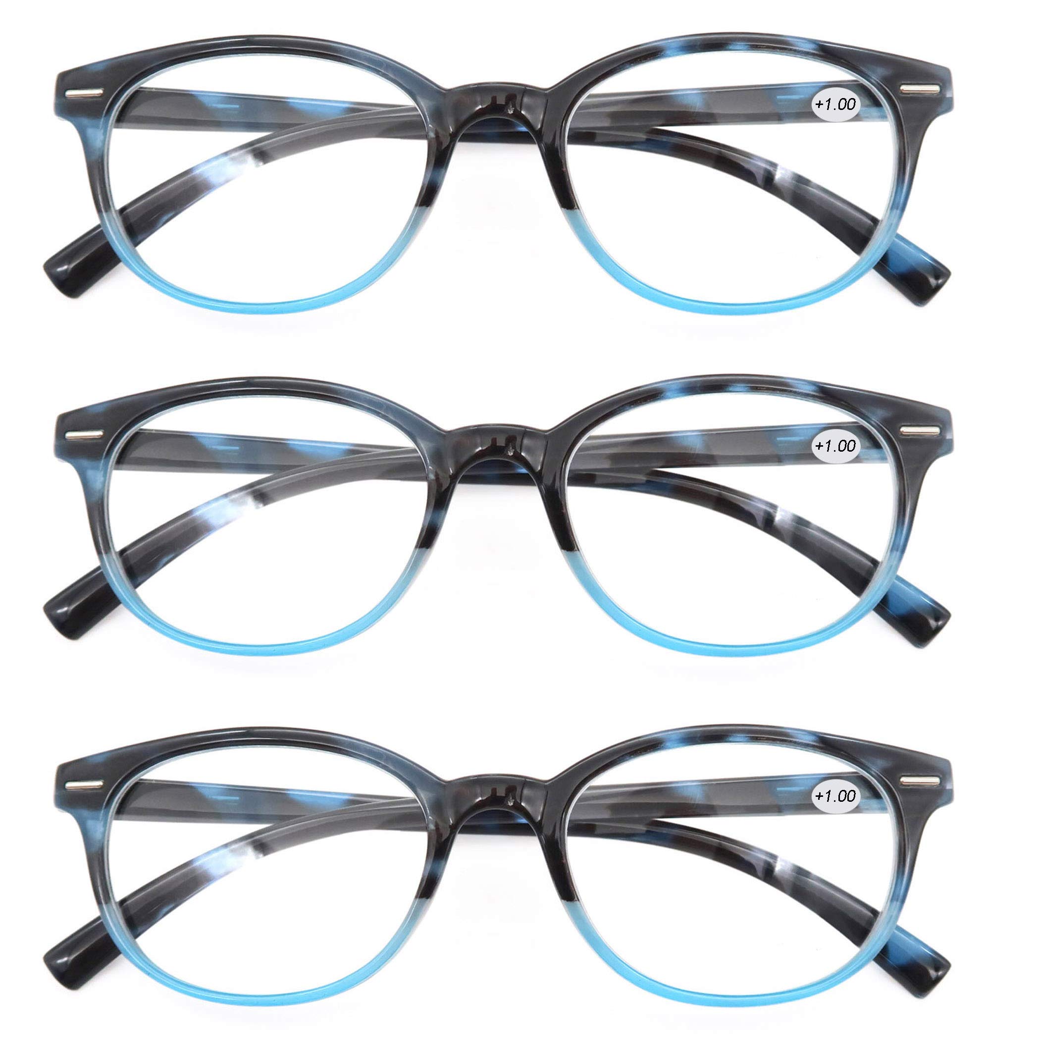 MODFANS Stylish Round Reading Glasses 3-Pack with Spring Hinge - +3.50 Magnification for Men & Women - Perfect for Reading Books, Using Smartphones, and Computer Work