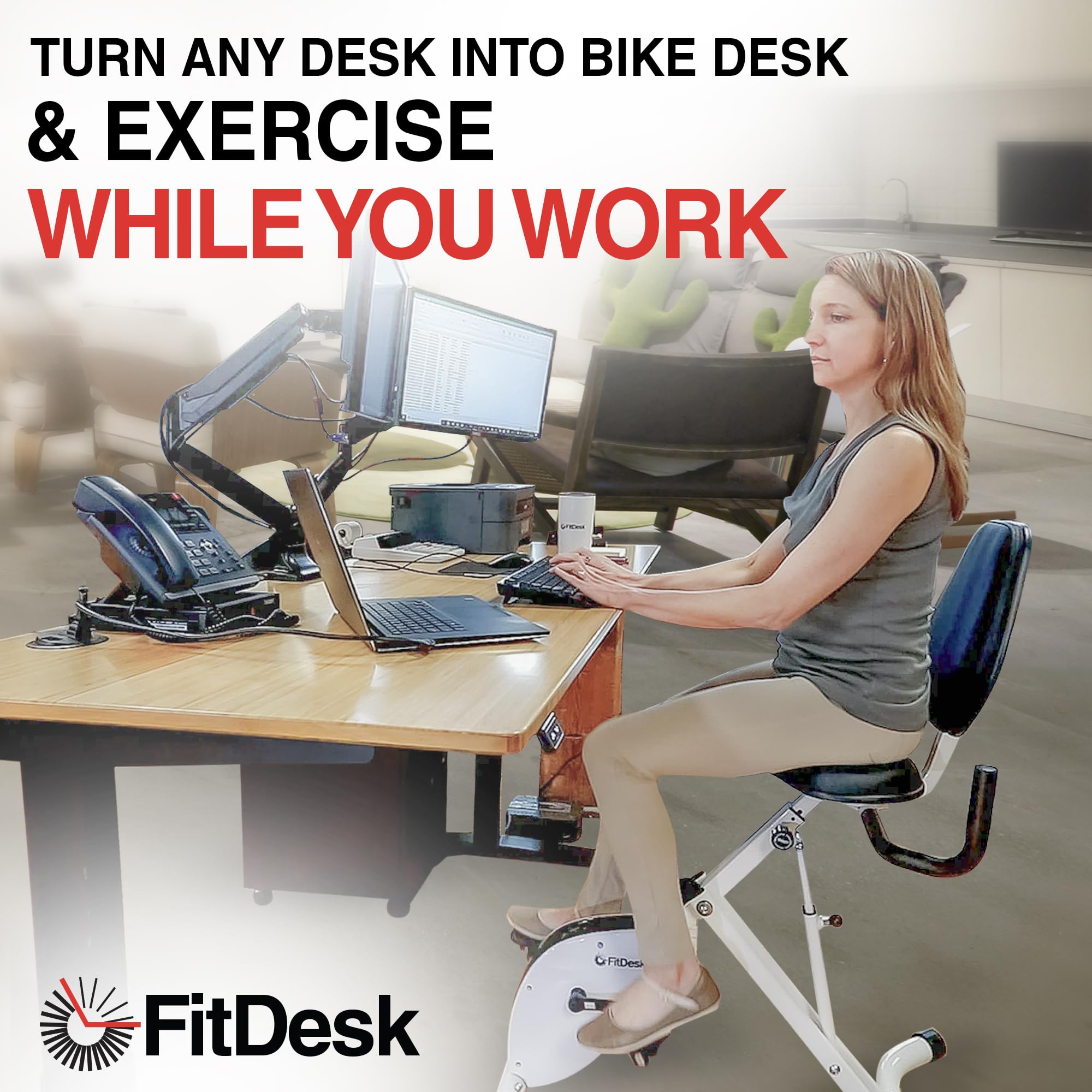 FitDesk Standing Desk Bike - Adjustable Height Exercise Bike with 8 Resistance Levels, Digital Performance Meter, Foldable Design (Supports 242 lbs) - White | Home Office Workstation & Indoor Cycling Machine for Fitness, Productivity & Active Sitting