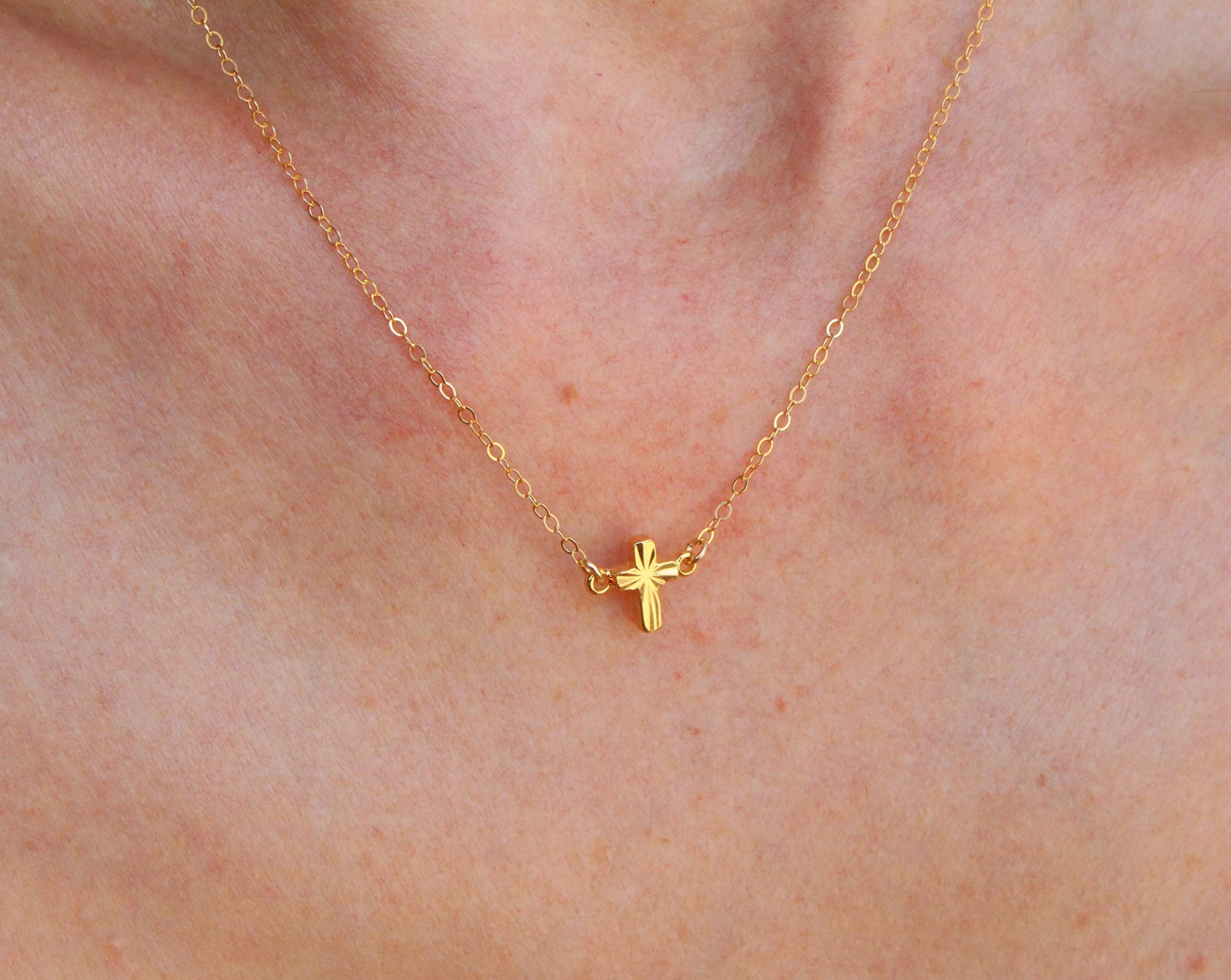 Gold Mini Small Cross Necklace - Dainty Textured Cross Pendant with Thin Chain - Elegant Religious Jewelry Gift for Women - Perfect for Daily Wear, Church Occasions & Thoughtful Present