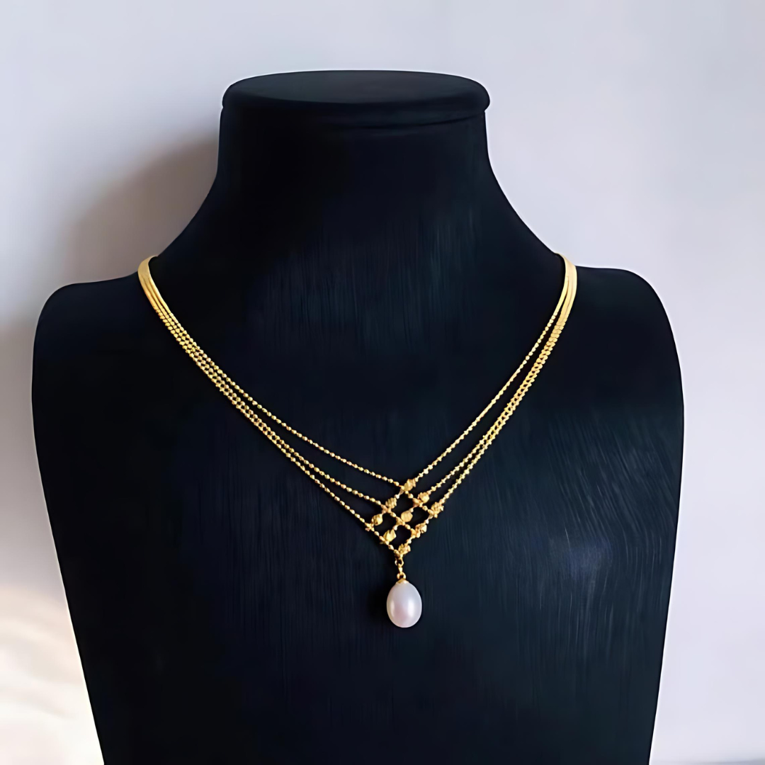 Elegant Multi-Layered Gold Lace Choker Necklace with Pearl Accents | HY008 | Perfect for Weddings, Parties & Evening Events