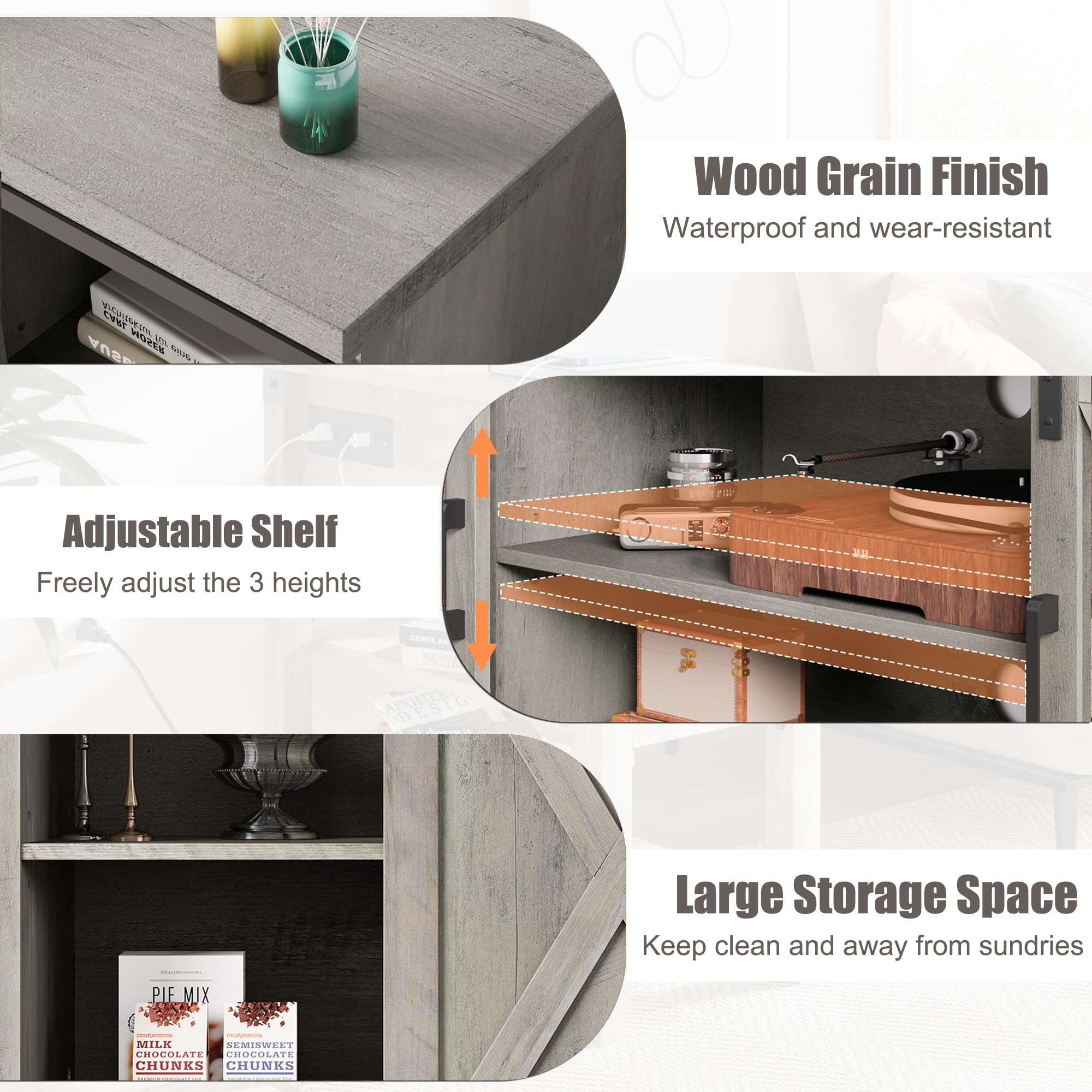 Farmhouse TV Stand for 65 Inch TV - Rustic Gray Entertainment Center with Barn Doors, Storage Shelves & Media Console | Perfect for Living Room, Home Theater & Modern Farmhouse Decor
