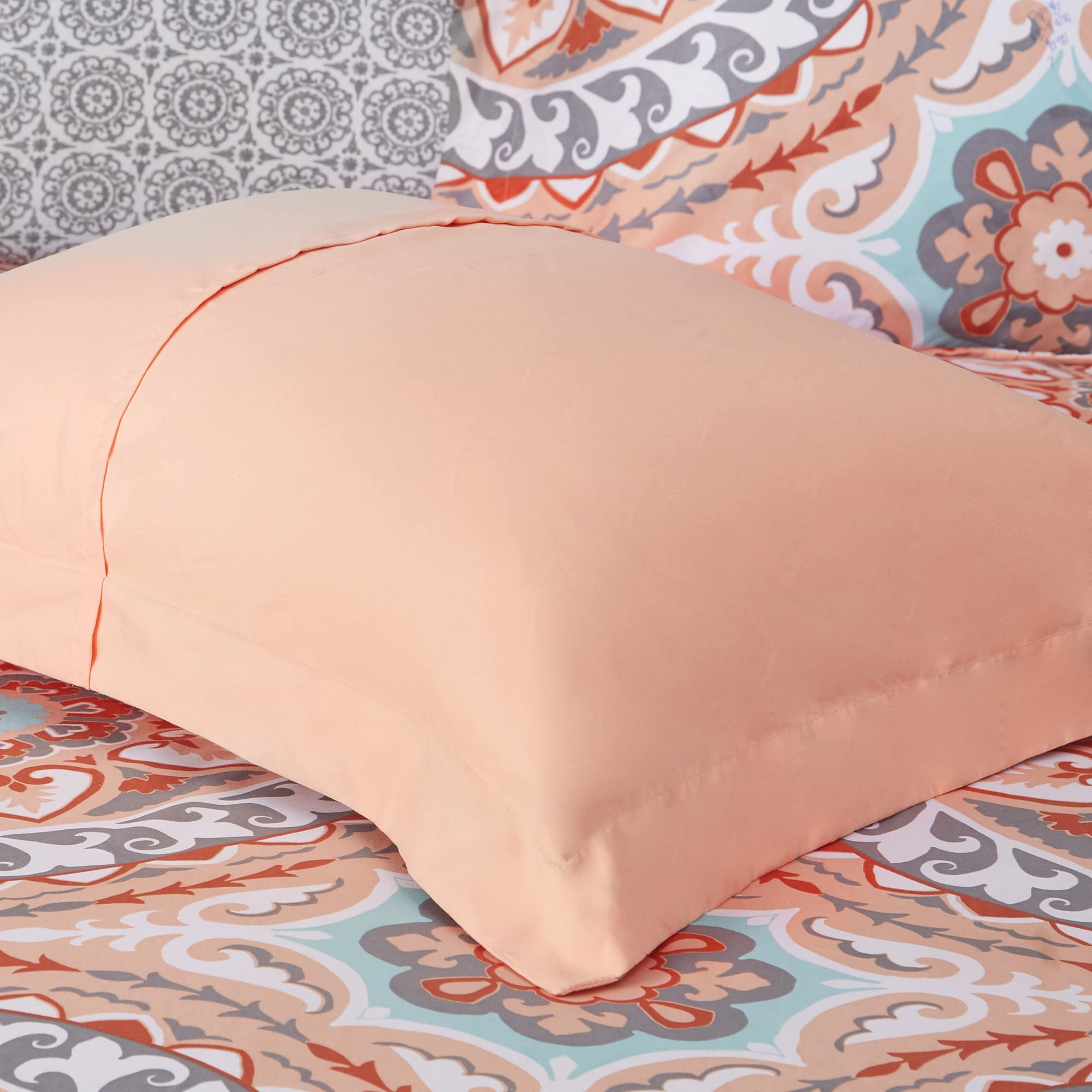 Madison Park Essentials Serenity 9-Piece Queen Bed in a Bag Comforter Set - Medallion Damask Design, All Season Cotton Bedding with Sheet Set & Bedskirt (90