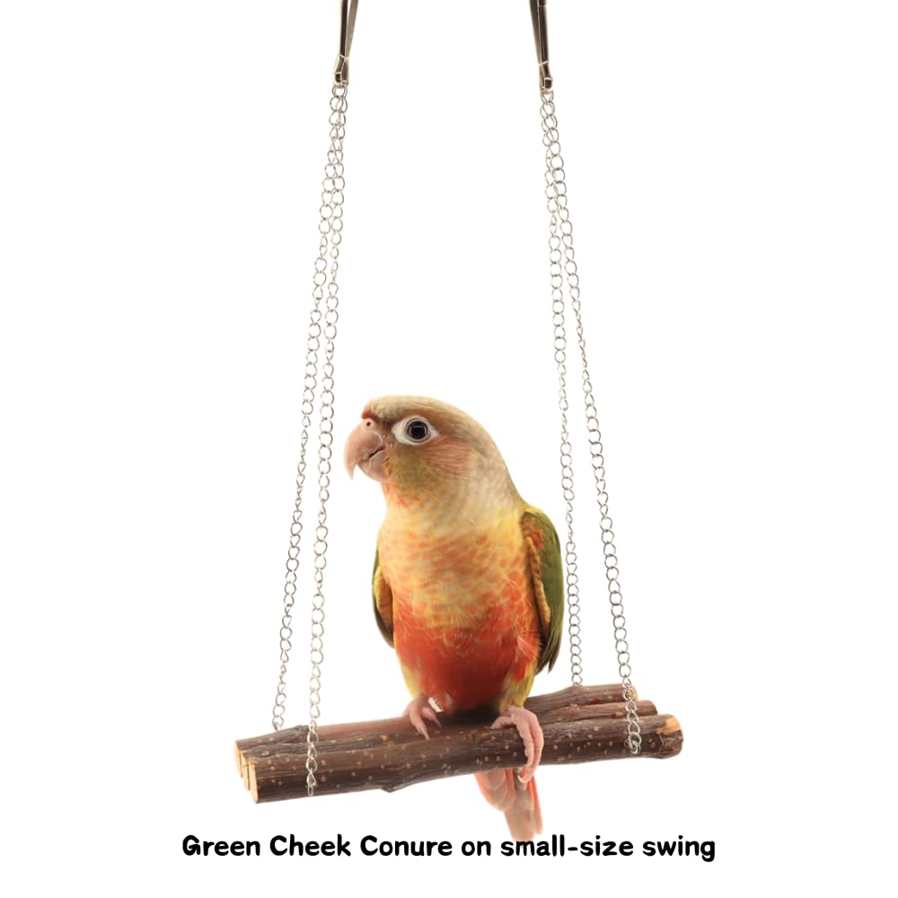 Natural Wooden Bird Swing Toy - Parrot Cage Hammock & Exercise Perch for Parakeets, Cockatiels, Conures, Lovebirds | Small Size Without Beads | Perfect for Cage Climbing, Play & Relaxation