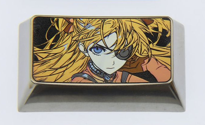 Custom Anime Asuka EVA Titanium Alloy Keycap Set - Personalized TAB, CAPS, SHIFT Keycaps for Mechanical Keyboards | Perfect for Gaming, Typing & Anime Fan Collections