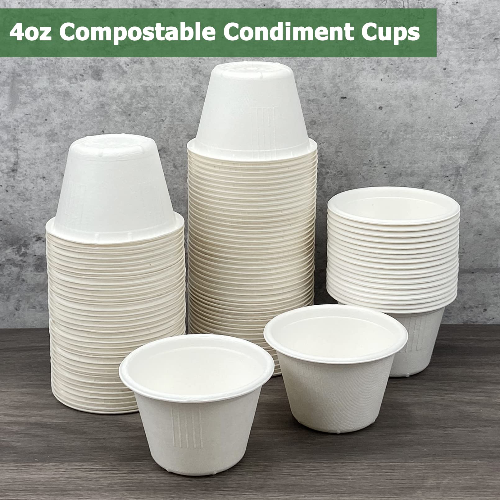 Eco-Friendly 4 oz Disposable Bagasse Fiber Souffle Cups - 100% Natural Biodegradable & Compostable Condiment Cups (100-Pack, White) - Perfect for Parties, Catering, and Food Tasting Events
