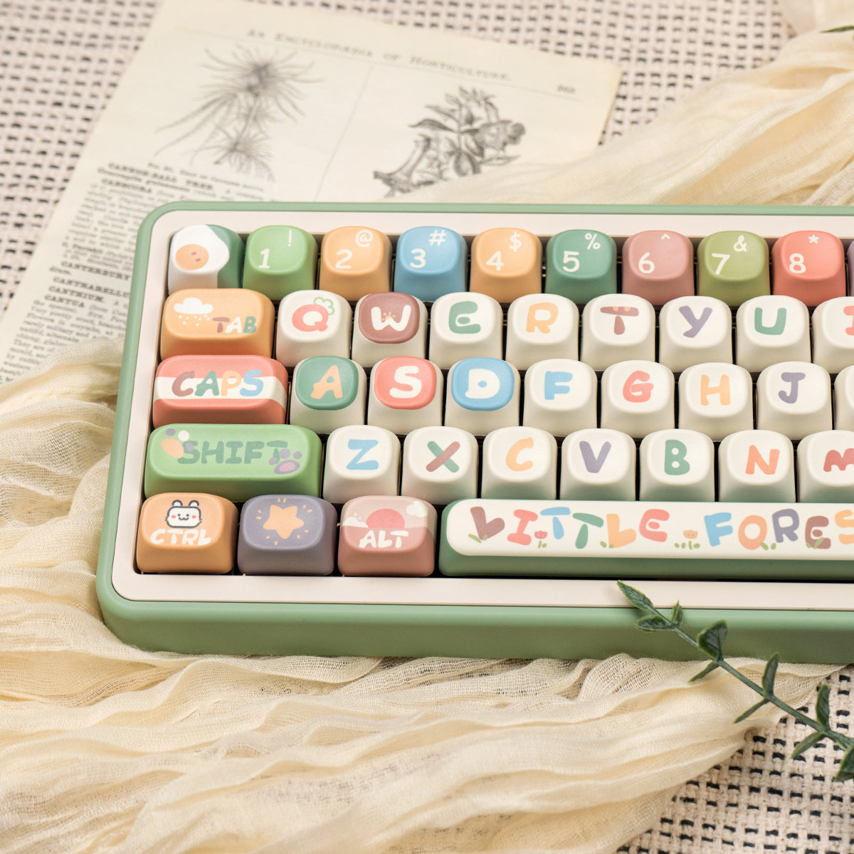 MOA Little Forest Magnetic Axis Mechanical Keyboard Keycaps - Cute Cartoon PBT Heat Sublimation Keycap Set for Gaming & Typing (Perfect for Office, Home & Gaming Setup)