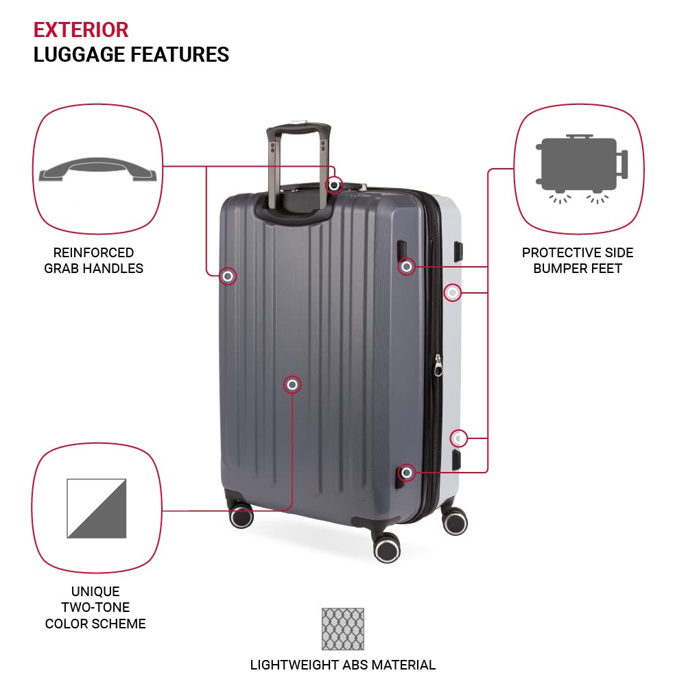 SwissGear Duet Hardside Expandable Spinner Luggage 28-Inch Light Grey - Durable Checked Suitcase for Travel with 360° Wheels | Perfect for International Flights, Family Vacations & Business Trips