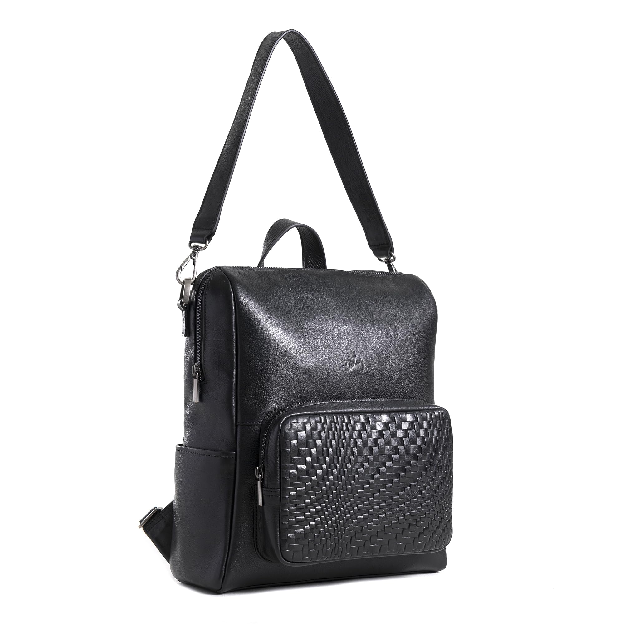 VELEZ Genuine Black Top Grain Leather Mini Backpack for Women - Small Shoulder Bag Purse Fits 11 Inch Tablet - Stylish Designer Handbag for Ladies - Perfect for Work, Travel & Daily Use
