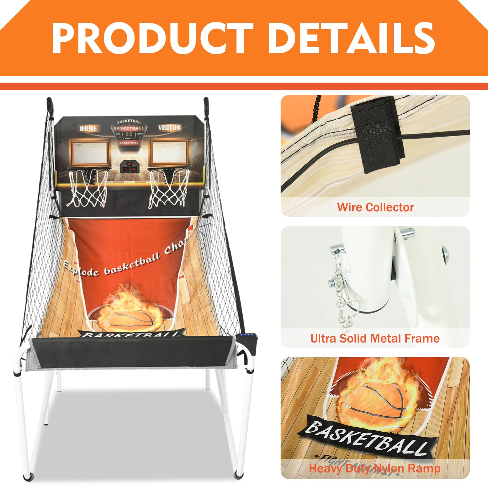 Premium Folding Basketball Arcade Game - 2 Player Electronic Hoop Challenge with LCD Scoreboard, 4 Balls & Air Pump - Foldable Indoor/Outdoor Basketball Shooting Game (Upgraded White) - Perfect for Family Game Nights, Parties & Kids' Entertainment