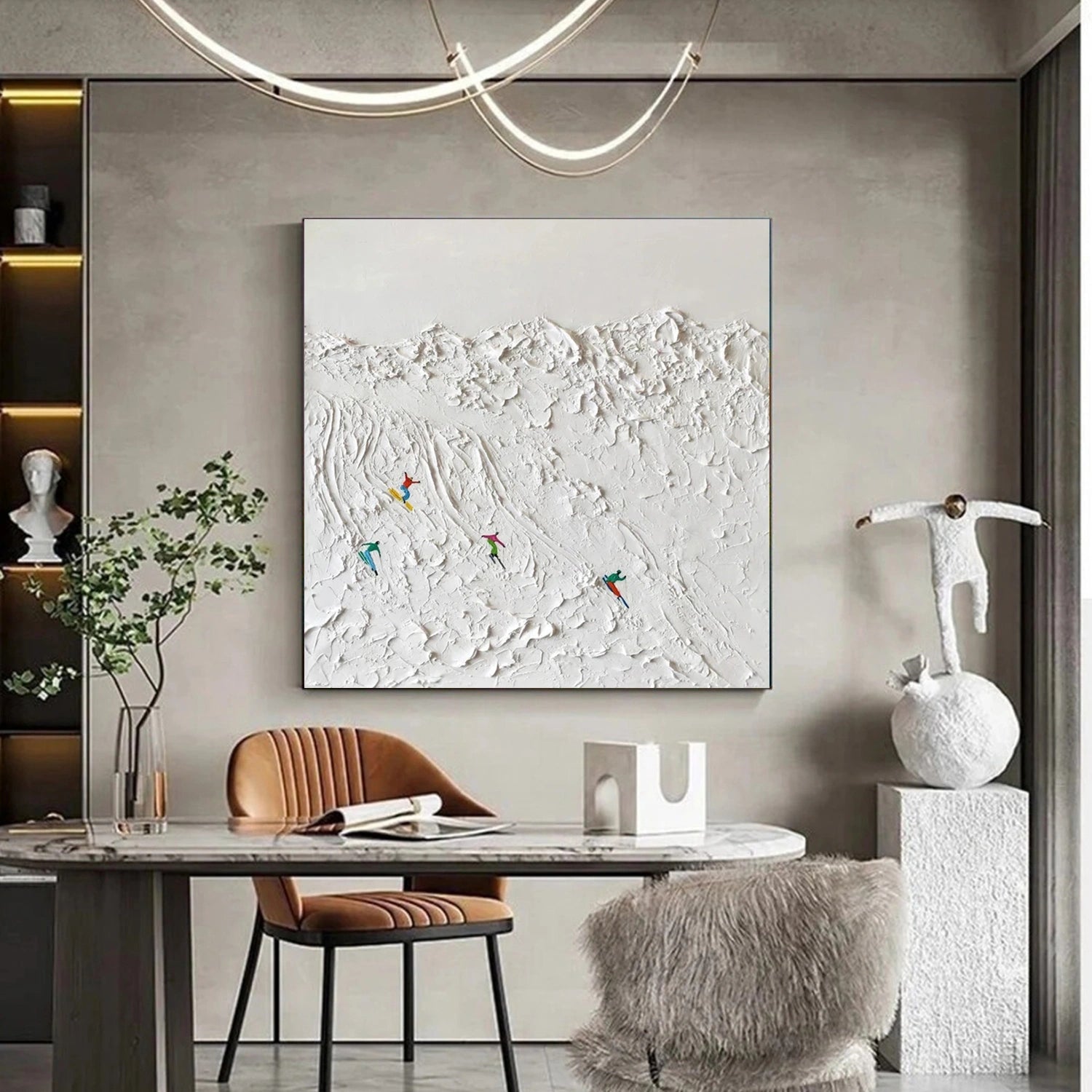 SP 046 Textured Skiing Sport Art Painting Canvas - Perfect for Home Decor, Office Wall Art & Winter Sports Enthusiasts
