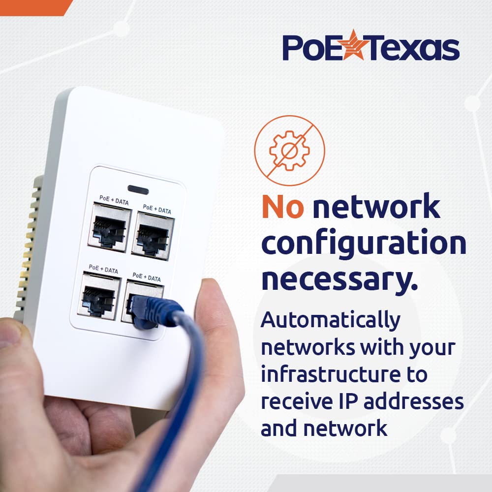 4-Port In-Wall Gigabit PoE Extender with IEEE 802.3bt Uplink - Power Over Ethernet Switch Plate for WiFi Access Points, VoIP Phones & Network Devices | Home & Office Networking Solution