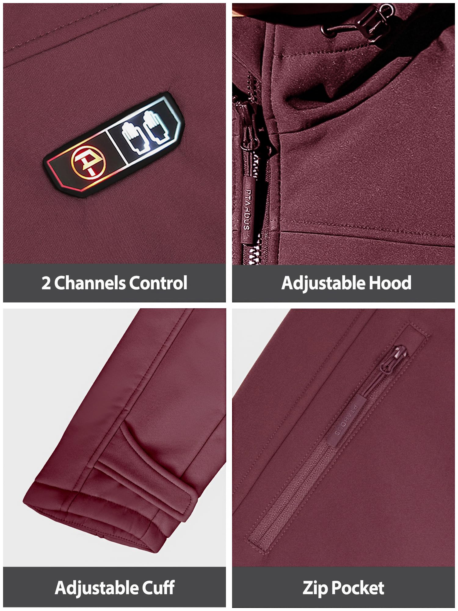PTAHDUS Women's Heated Jacket with 5 Adjustable Heat Zones & Battery Pack - Winter Warm Coat with Hand Warmer Pockets for Outdoor Activities, Skiing, and Cold Weather Commuting
