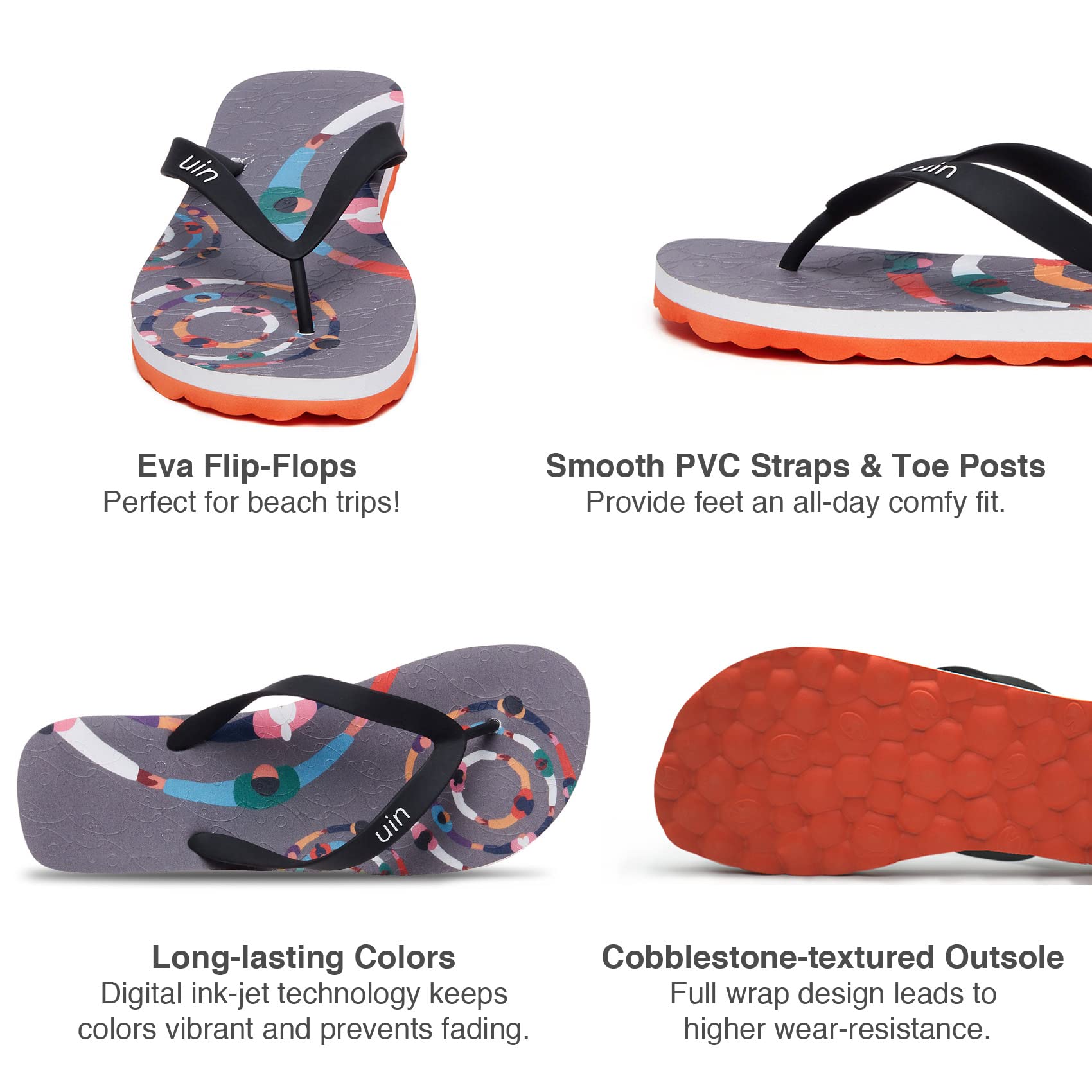 UIN Men's Flip Flops - Comfortable Beach Sandals with Artistic Painting Design | Summer Casual Thong Slippers for Travel & Outdoor Activities | Perfect for Poolside, Vacation and Relaxation