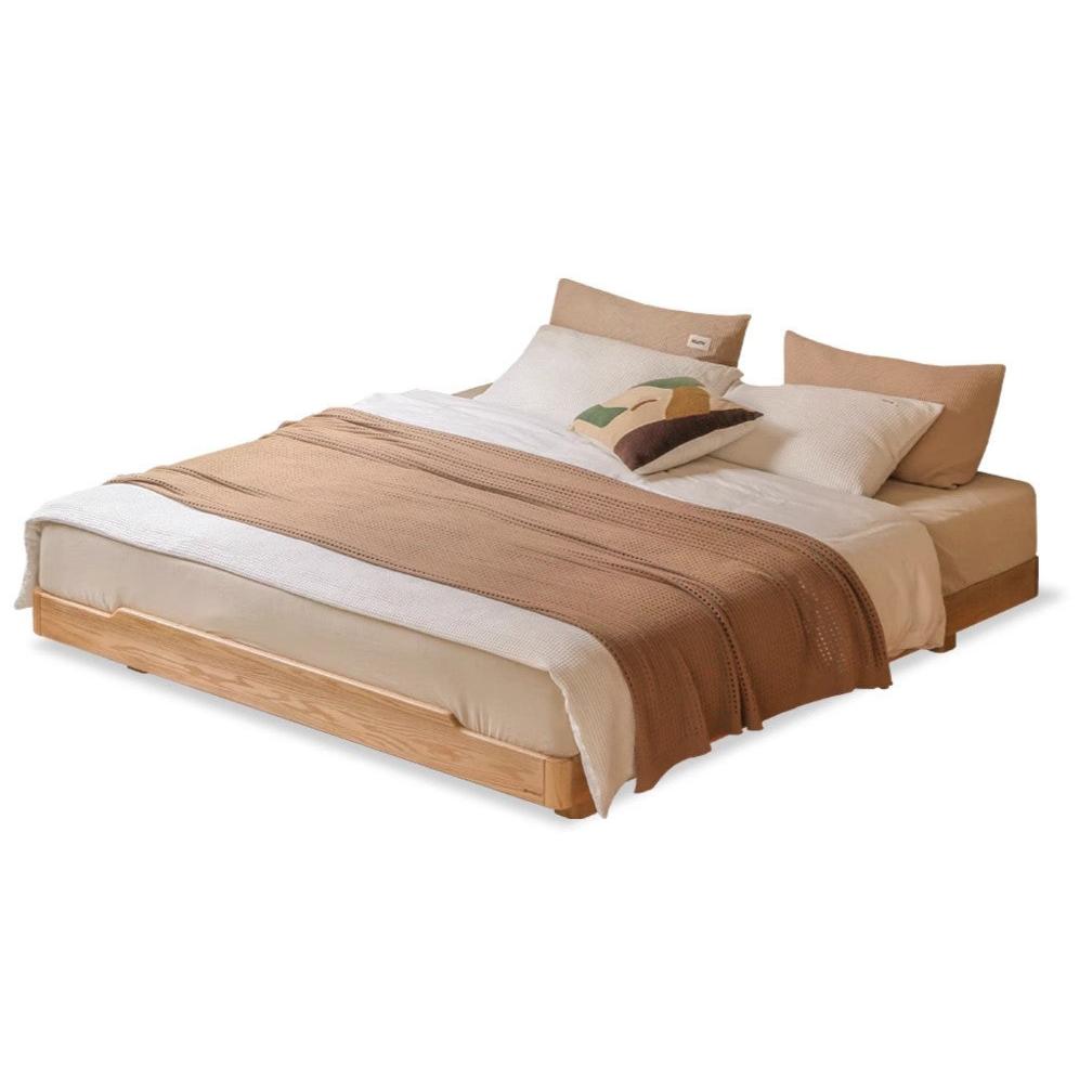 Modern Solid Wood Platform Bed - Oak & Beech Frame, Floating Design with Optional Headboard & LED Lighting - Perfect for Contemporary Bedrooms & Minimalist Home Decor