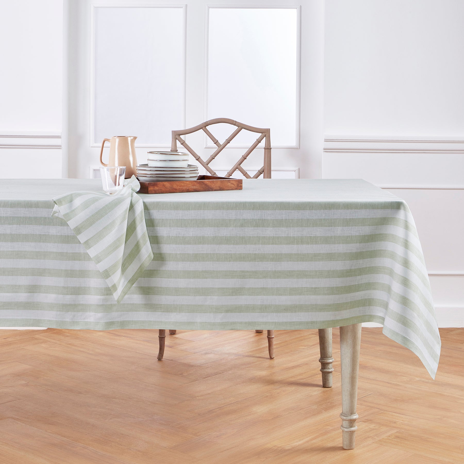 Sorrento Stripe Tablecloth - Premium Cotton Table Cover for Dining, Kitchen, and Outdoor Use - Perfect for Parties, Picnics, and Family Gatherings