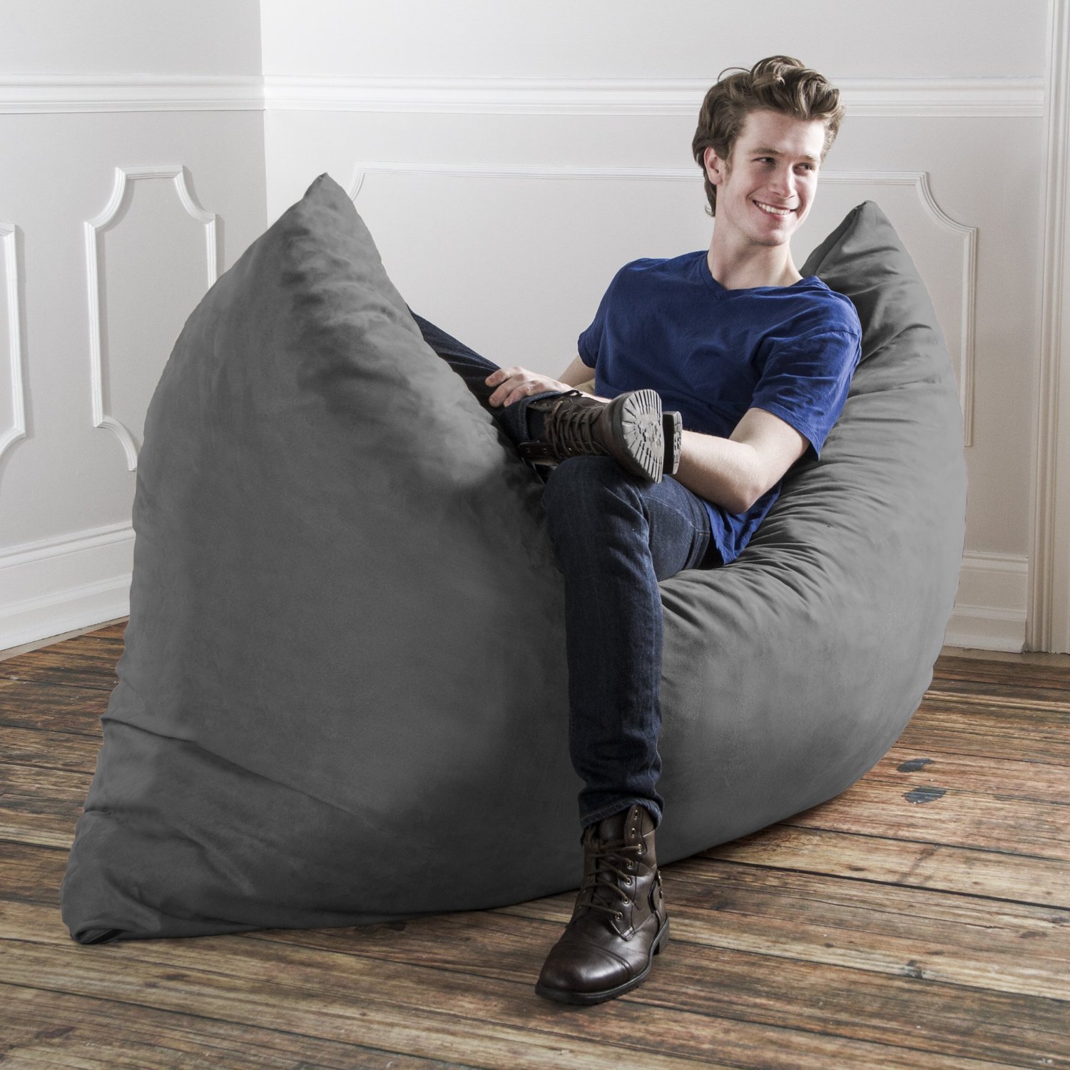 Jaxx Pillow Saxx 5.5-Foot Oversized Bean Bag Chair - Ultra Soft Floor Pillow Lounger for Adults & Teens, Charcoal Grey - Perfect for Gaming, Movie Nights & Dorm Room Relaxation
