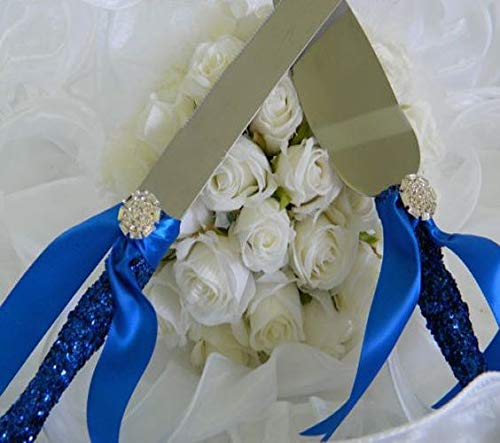 Royal Blue Wedding Set - 2 Champagne Flutes, 2 Cake Knives & 3 Candle Holders (7-Piece) | Elegant Toasting Glasses & Wedding Cake Cutters | Perfect Bridal Shower & Wedding Gift for Couples | Ideal for Wedding Receptions, Anniversary Celebrations & Romantic Dinners