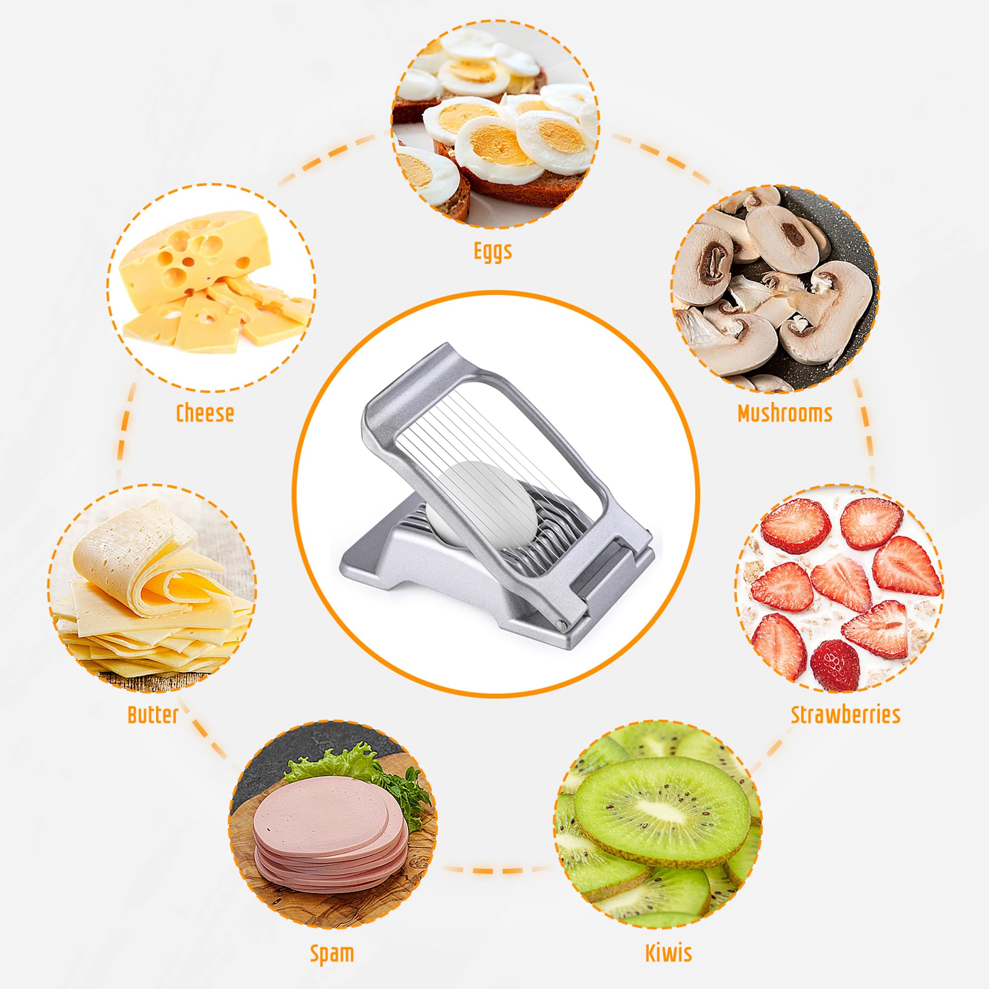 Premium Stainless Steel Egg Slicer for Hard Boiled Eggs - Heavy Duty Aluminum Egg Cutter with Durable Wire - Dishwasher Safe for Easy Cleaning - Perfect for Slicing Eggs, Strawberries & Soft Fruits - Ideal for Salads, Breakfast & Meal Prep