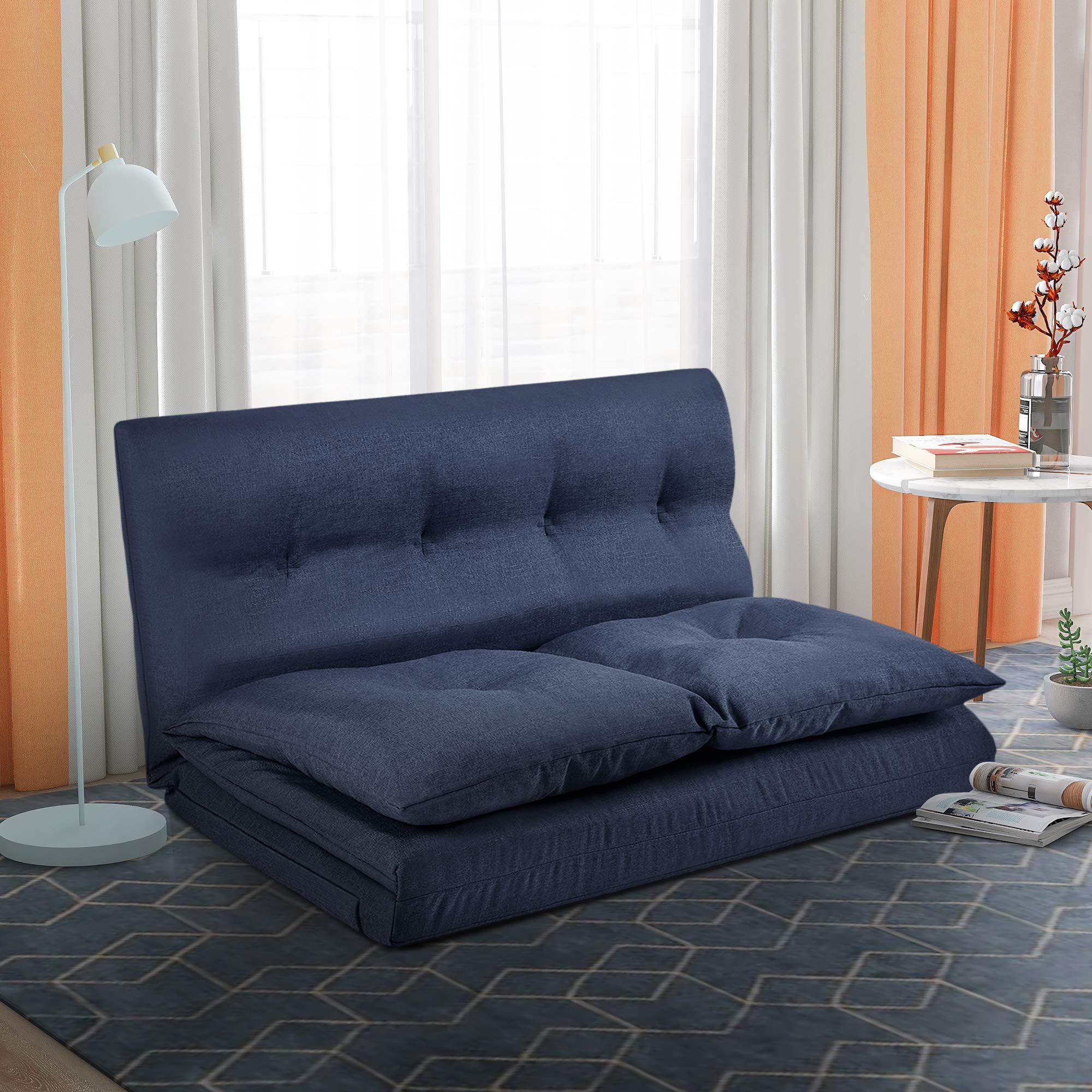 Foldable Floor Couch & Sofa - Adjustable Fabric Chaise Lounge for Living Room, Bedroom - Navy Blue | Perfect for Small Spaces, Movie Nights & Relaxing