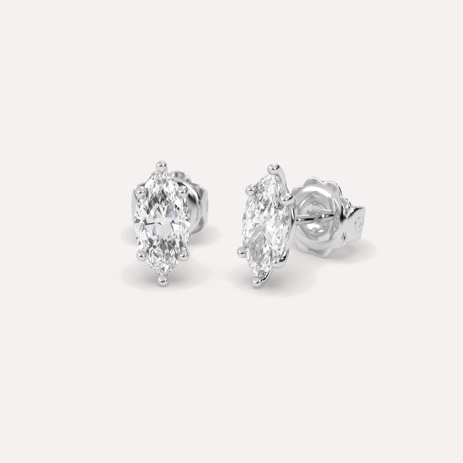 2 Carat Marquise Cut Diamond Stud Earrings for Women - 14K White Gold Dangle Earrings for Wedding, Anniversary & Special Occasions