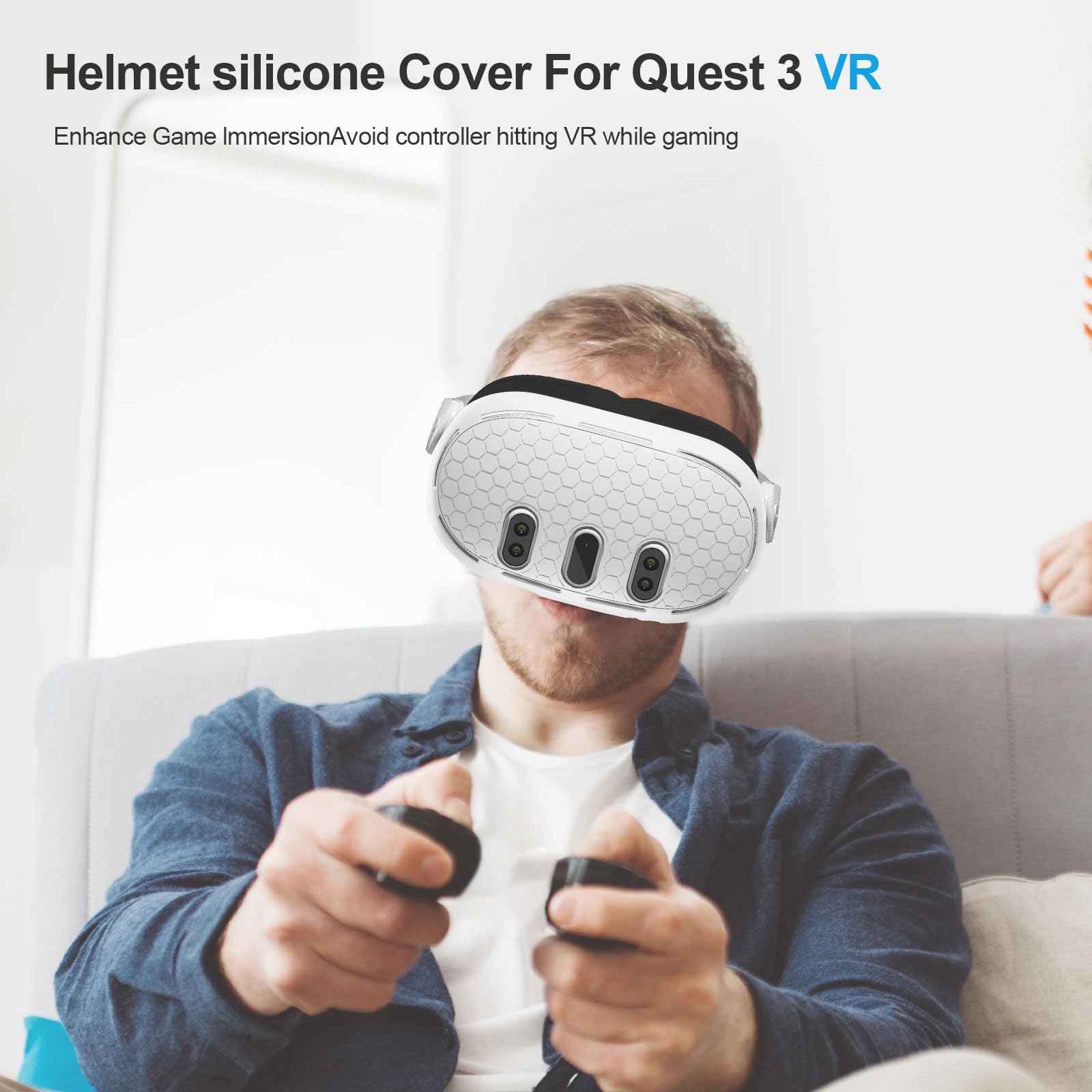 VR Shell Cover for Meta Quest 3 - Anti-Slip Silicone Headset Protector | Protective Case Accessories for Quest 3 (Gray) | Perfect for Gaming, VR Fitness & Home Entertainment