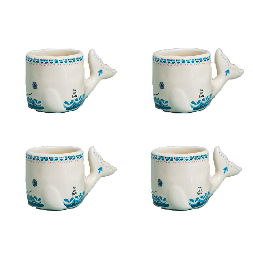 NaturalLife Set of 4 Whale-Shaped Vases - Handmade Ceramic Home Decor for Living Room, Bedroom, or Office (Whale Critter Collection) - Perfect for Floral Arrangements, Centerpieces, and Coastal-Themed Decor