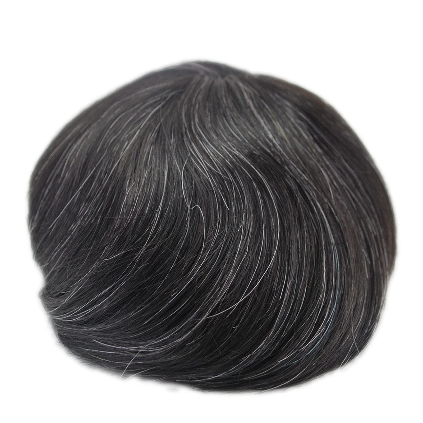 Natural Black Toupee for Men with 20% Grey Hair - PU Skin Hair System & Hair Patch for Thinning Hair - Perfect for Daily Wear, Parties & Special Occasions