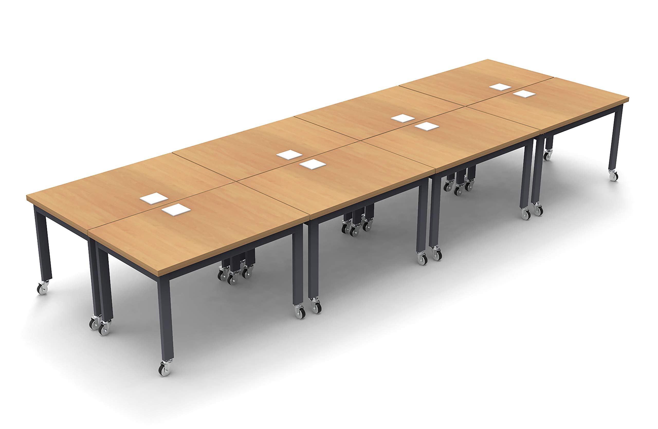 12-Person Conference Table - Beech Wood 8-Piece Set with X-Thick Tops & Industrial Casters - Includes Tables & Power Bars (Seating Not Included) - Perfect for Office Meetings, Seminars & Team Collaborations