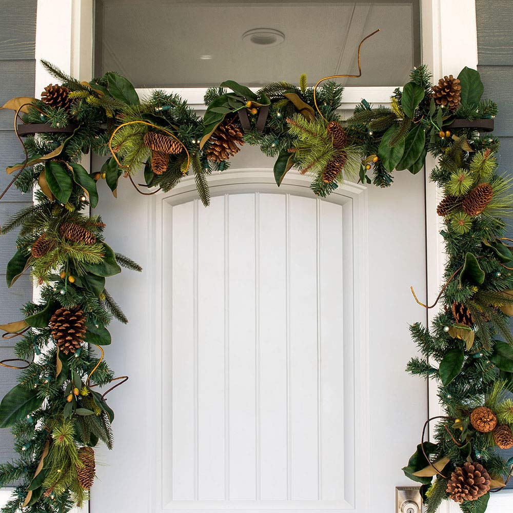 9 Foot Pre-Lit Artificial Christmas Garland with 100 Warm White LED Lights - Magnolia Leaf Collection - Battery Operated Remote Timer - Holiday Home Decor for Fireplace Mantel, Staircase & Christmas Tree Decoration